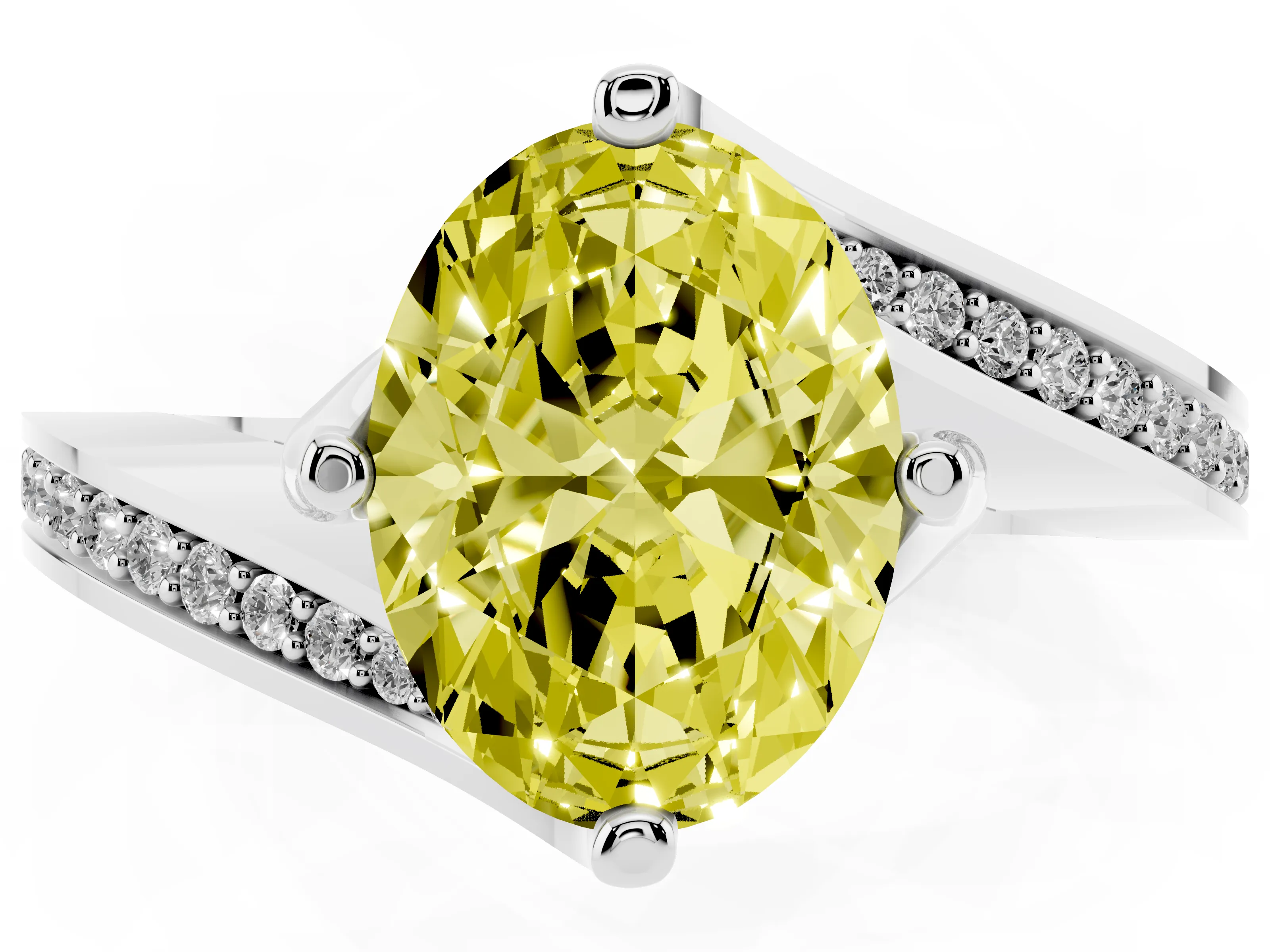 Fancy Yellow Oval Cut Diamond Solitaire Ring Set in Silver with Intertwined Pavé Twist Band