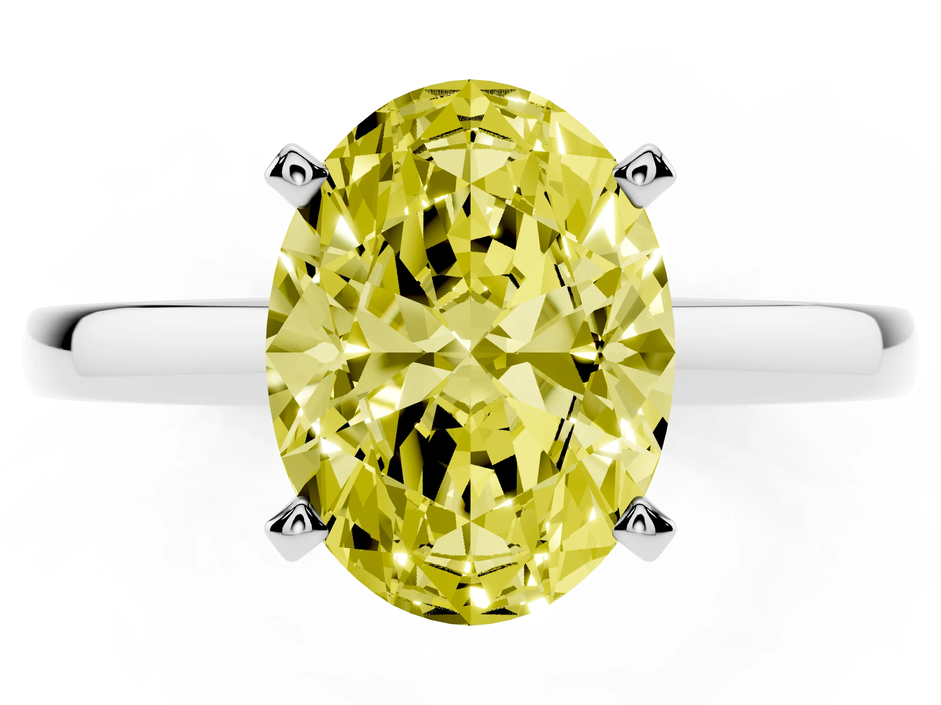 Fancy Yellow Oval Cut Diamond Solitaire Engagement Ring Set in Silver with Prong Setting on a Classic Band
