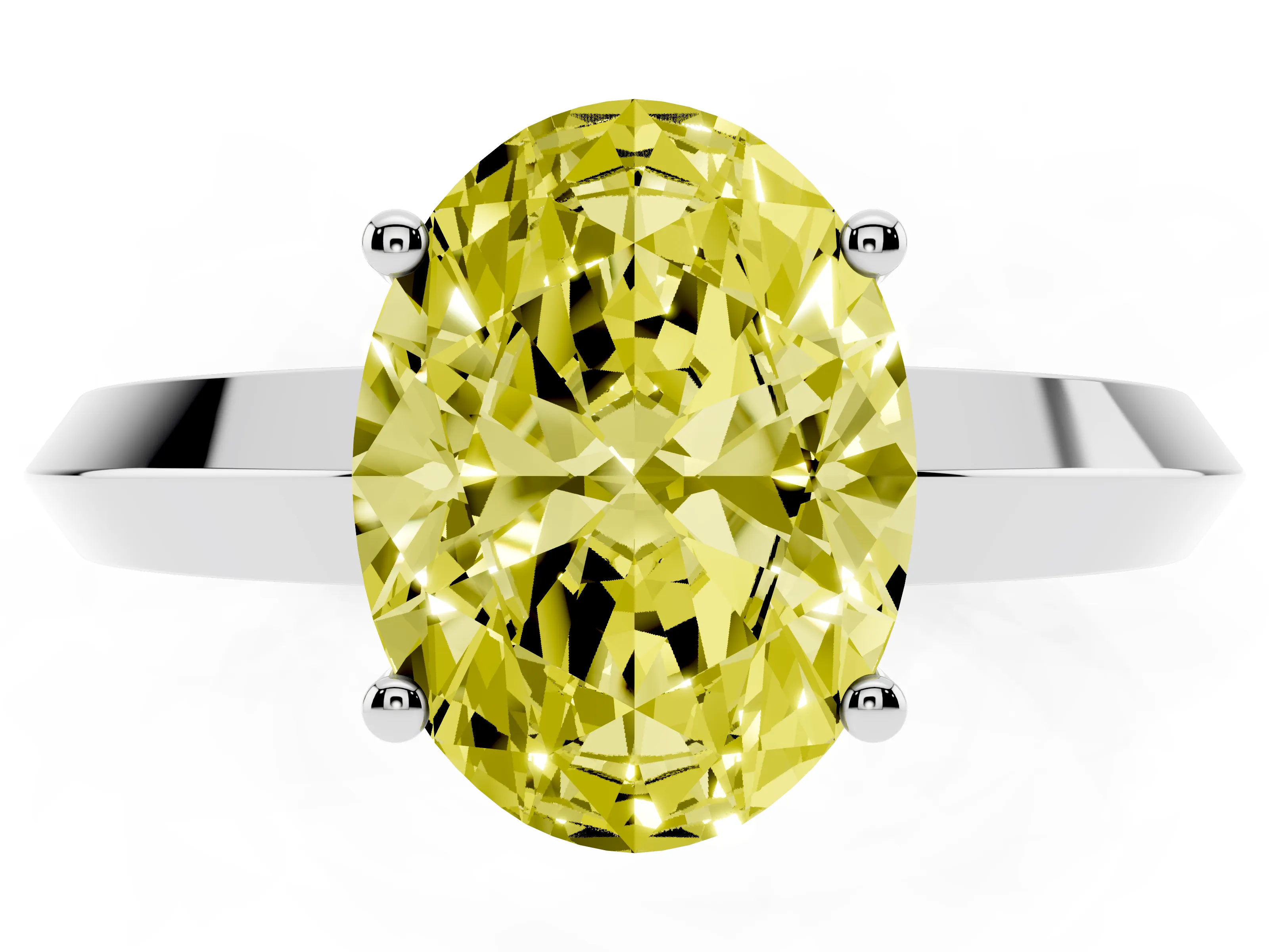 Fancy Yellow Oval Cut Diamond Solitaire Engagement Ring Set in Platinum with Flat Band and Prong Setting