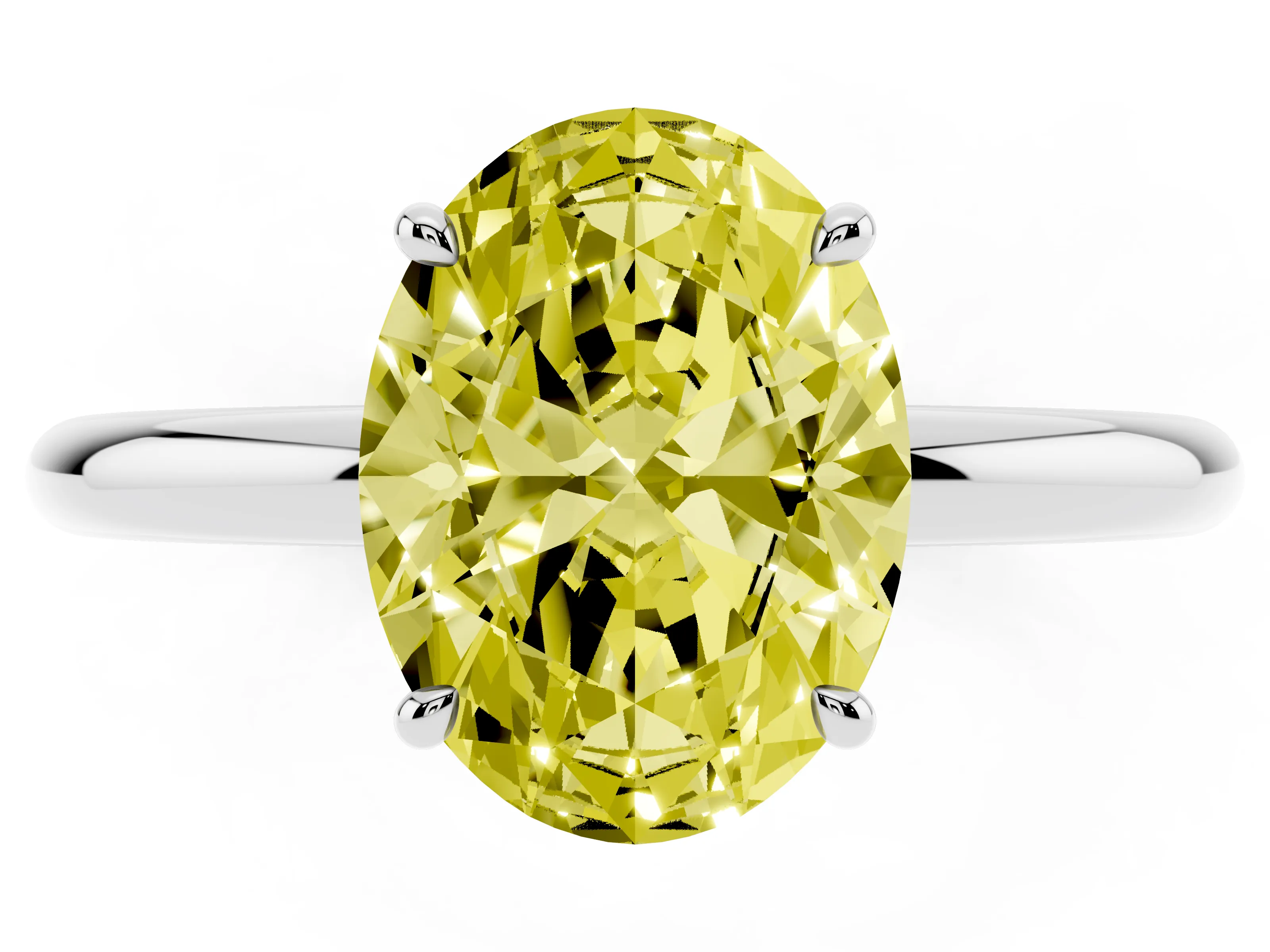 Fancy Yellow Oval Cut Diamond Solitaire Ring Set in Silver with Thin Band and Prong Setting