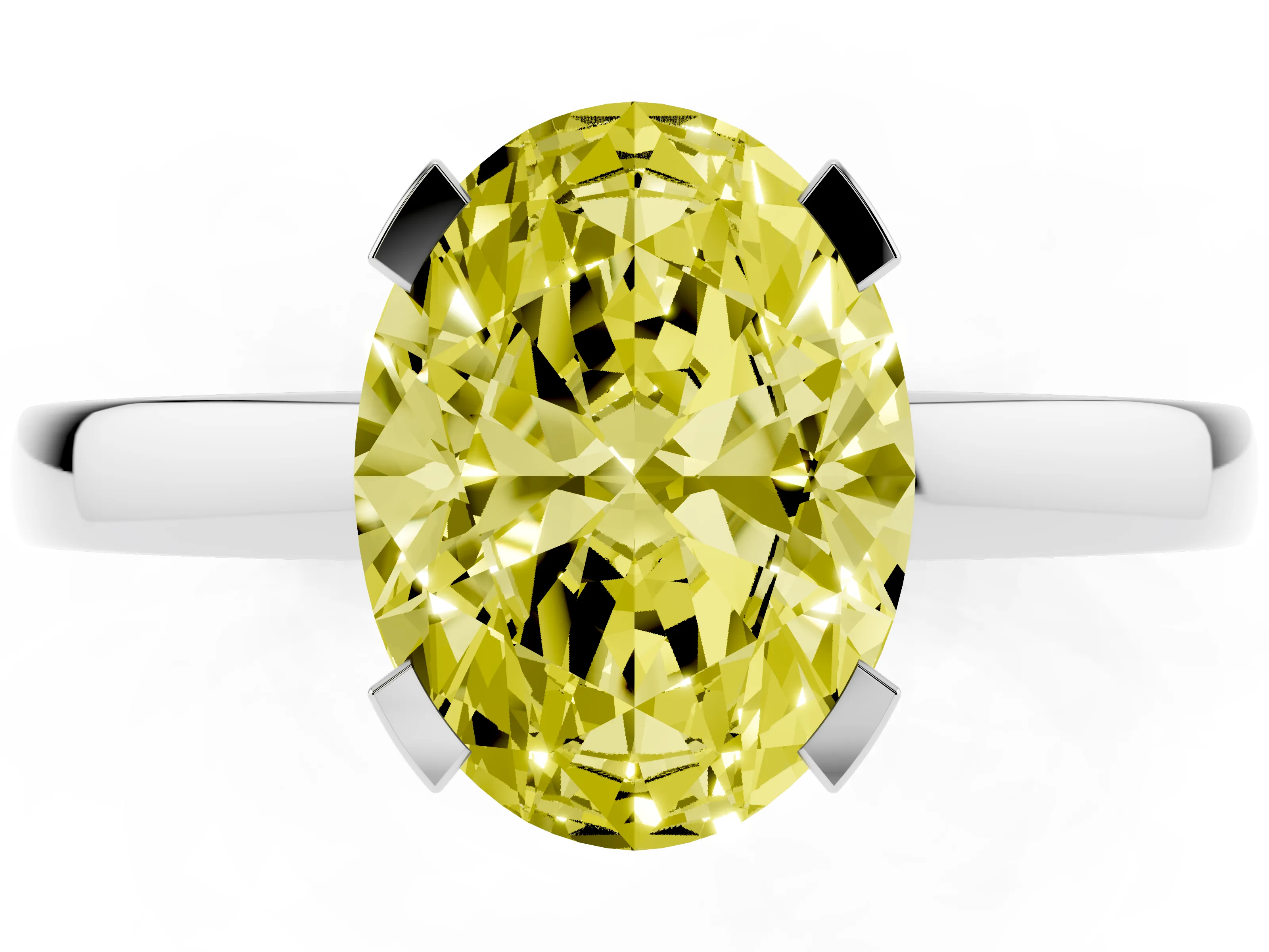 Fancy Yellow Oval Cut Diamond Solitaire Ring Set in White gold with Prong Head and Smooth Polished Band