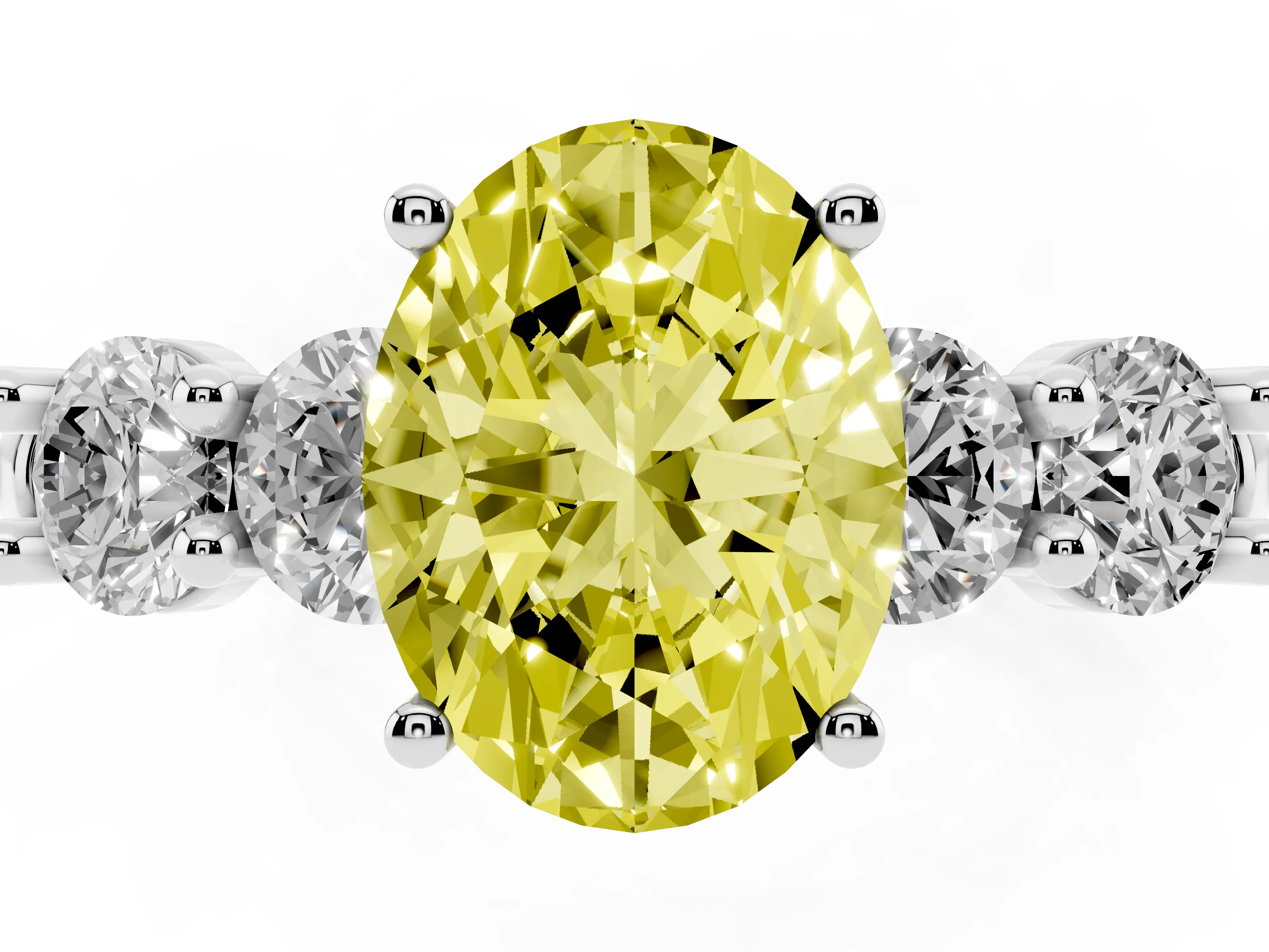 Fancy Yellow Oval Cut Diamond Five-Stone Prong Set Ring Set in Silver with Classic Band