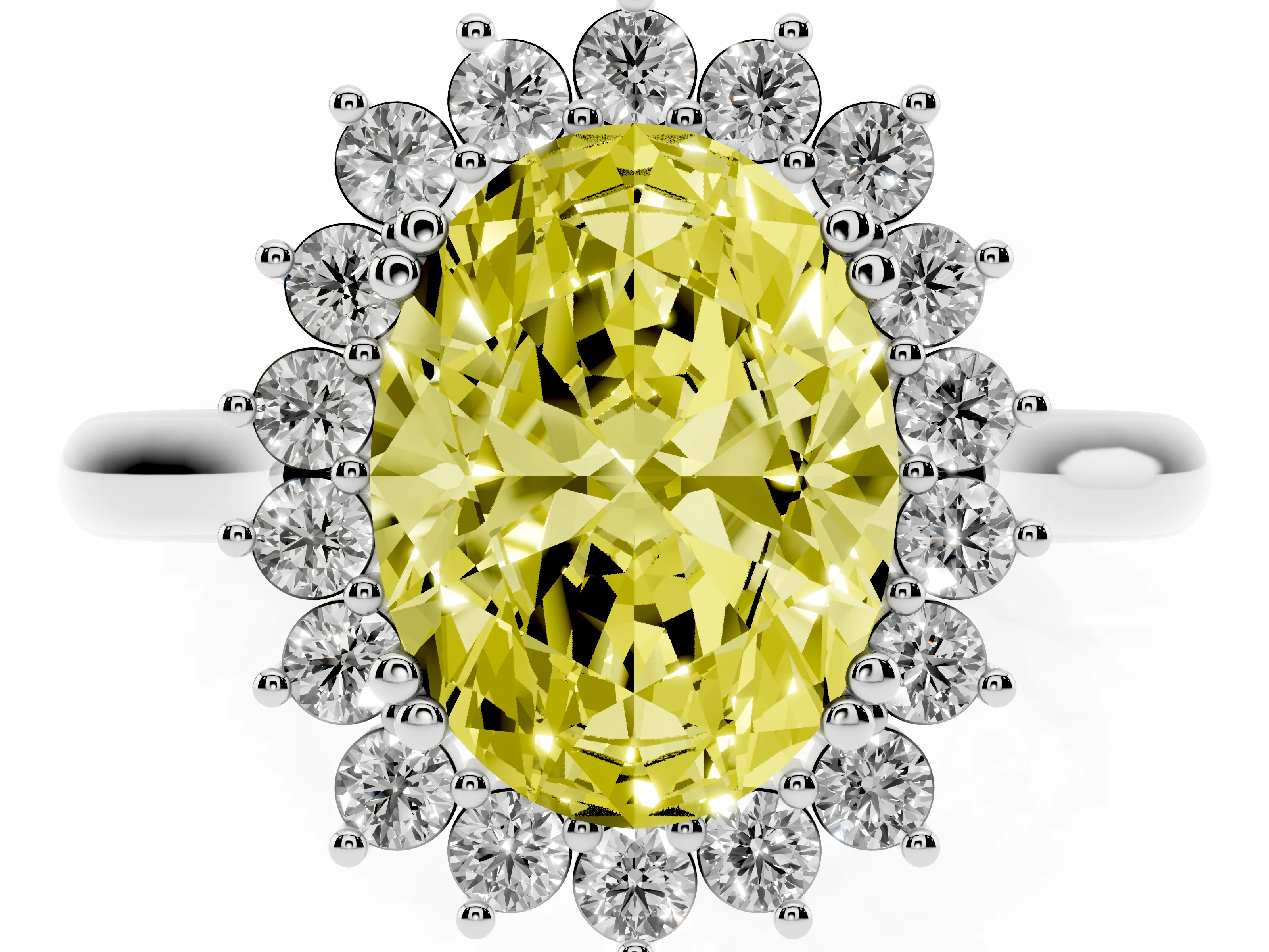 Fancy Yellow Oval Cut Diamond Halo Ring Set in Platinum with Plain Solitaire Band and Prong Setting