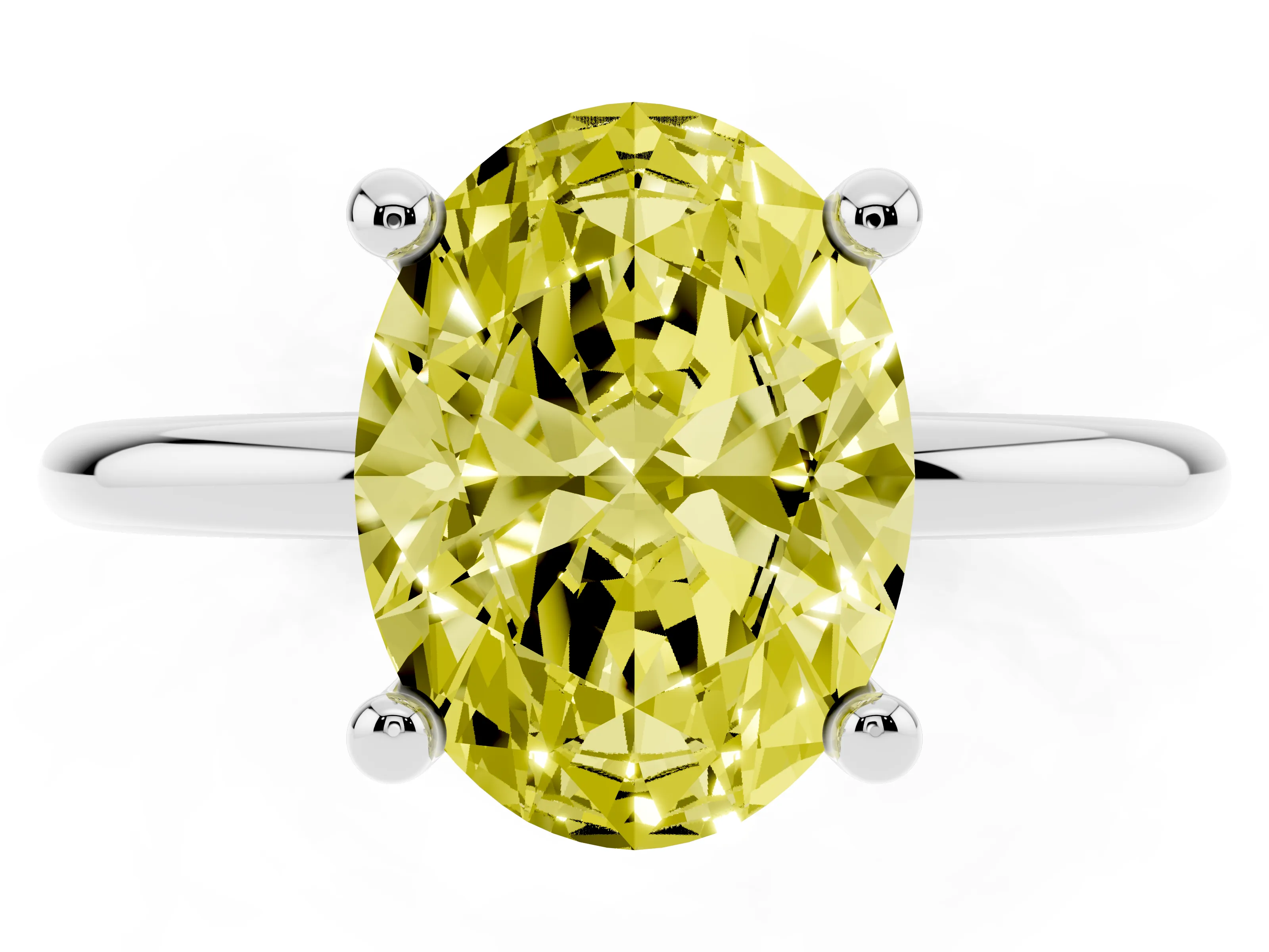 Fancy Yellow Oval Cut Diamond Solitaire Ring Set in Silver with Secure Prong Setting on a Classic Band