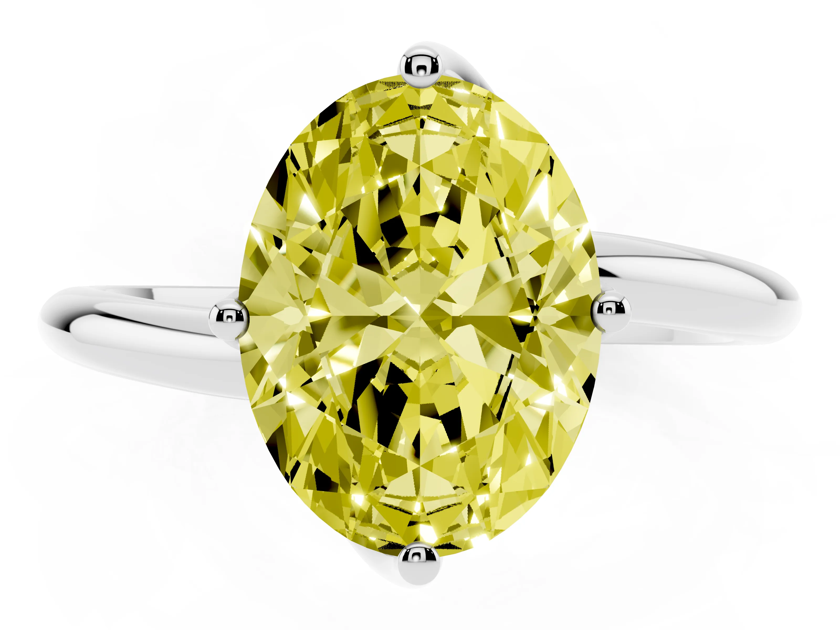 Fancy Yellow Oval Cut Diamond Solitaire Engagement Ring Set in Silver with Classic Plain Band