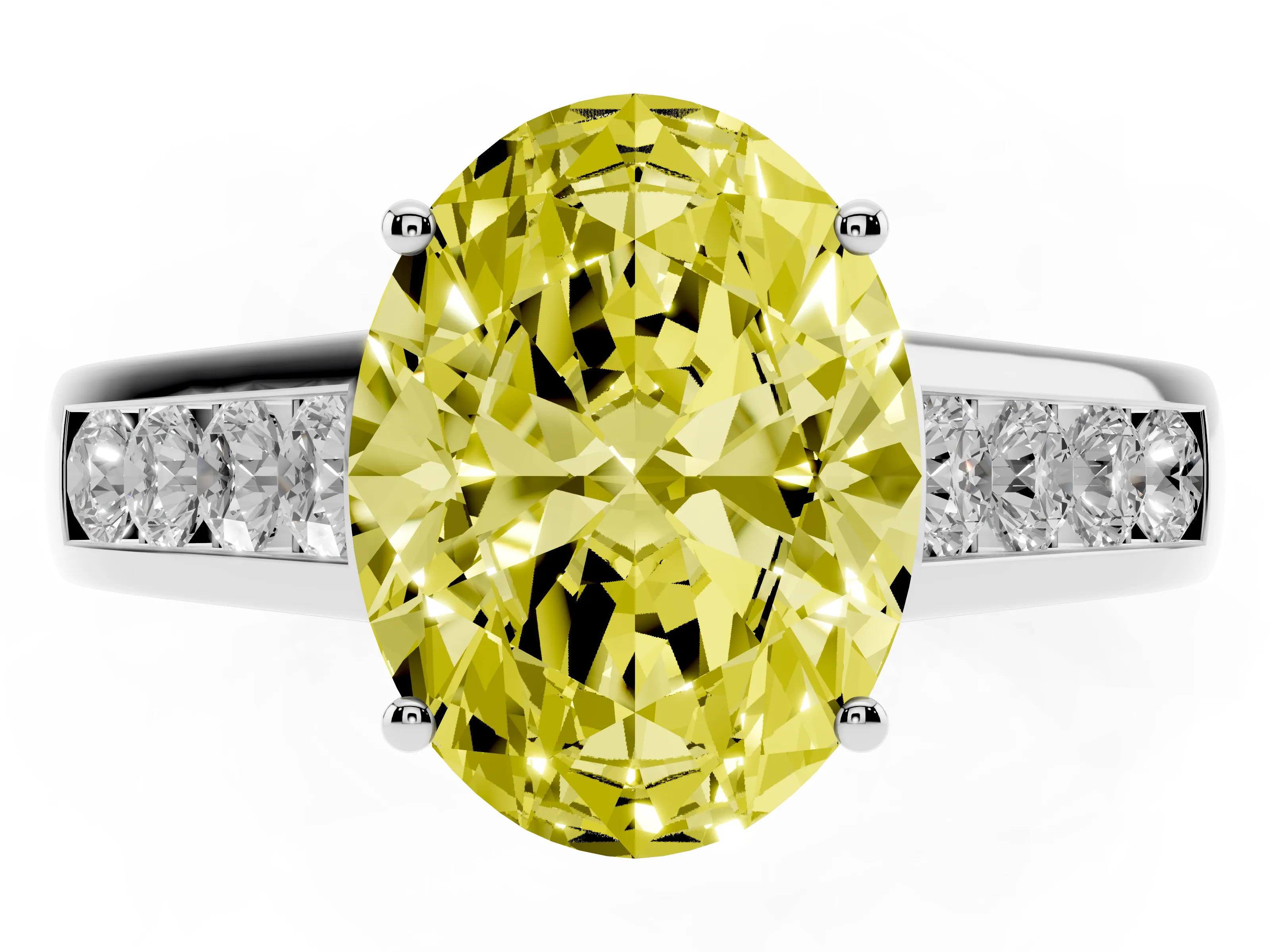 Fancy Yellow Oval Cut Diamond Solitaire Channel-Set Engagement Ring Set in Silver with Prong Setting