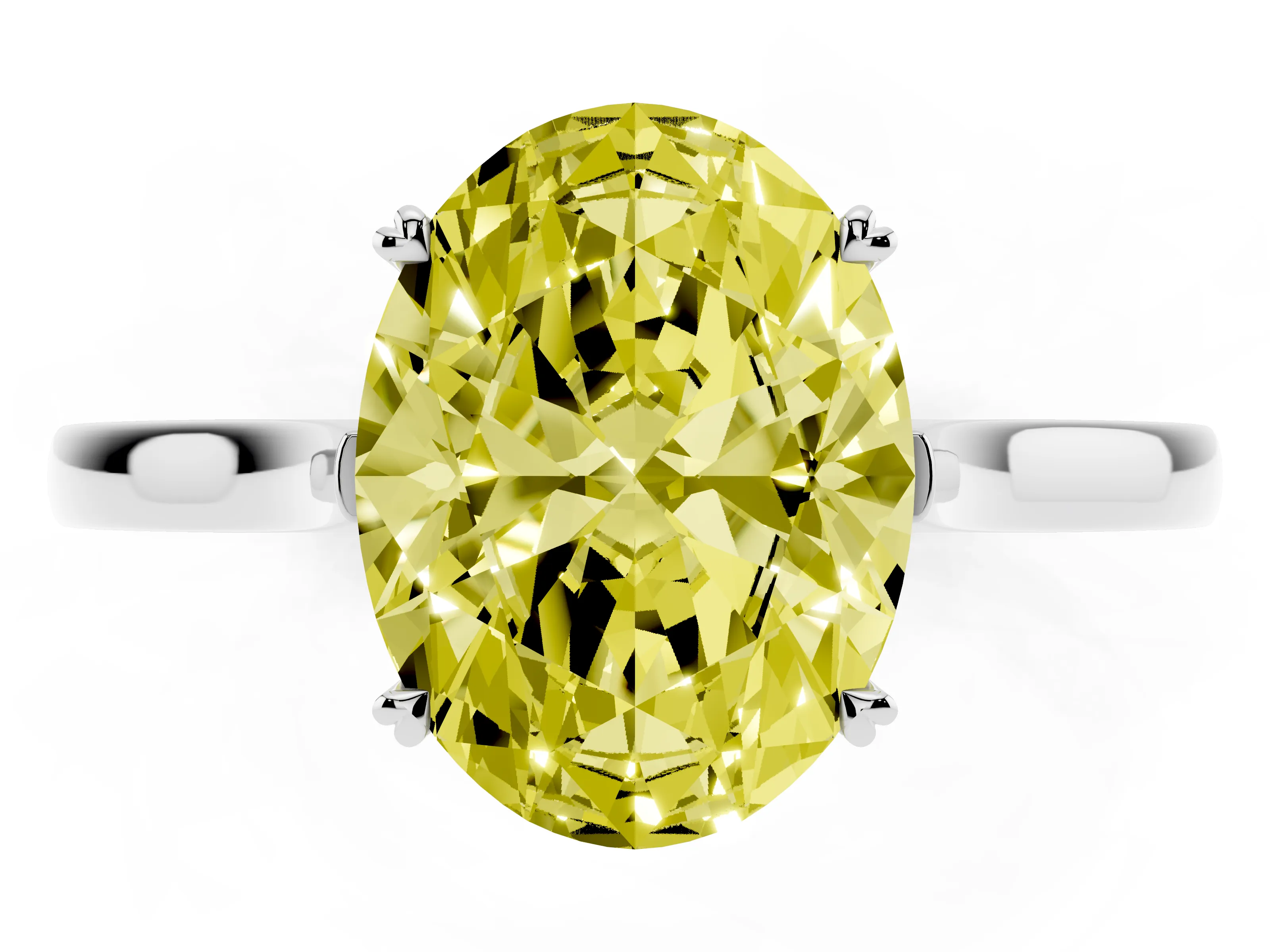 Fancy Yellow Oval Cut Diamond Solitaire Heart Prong Engagement Ring Set in Silver with Tapered Band