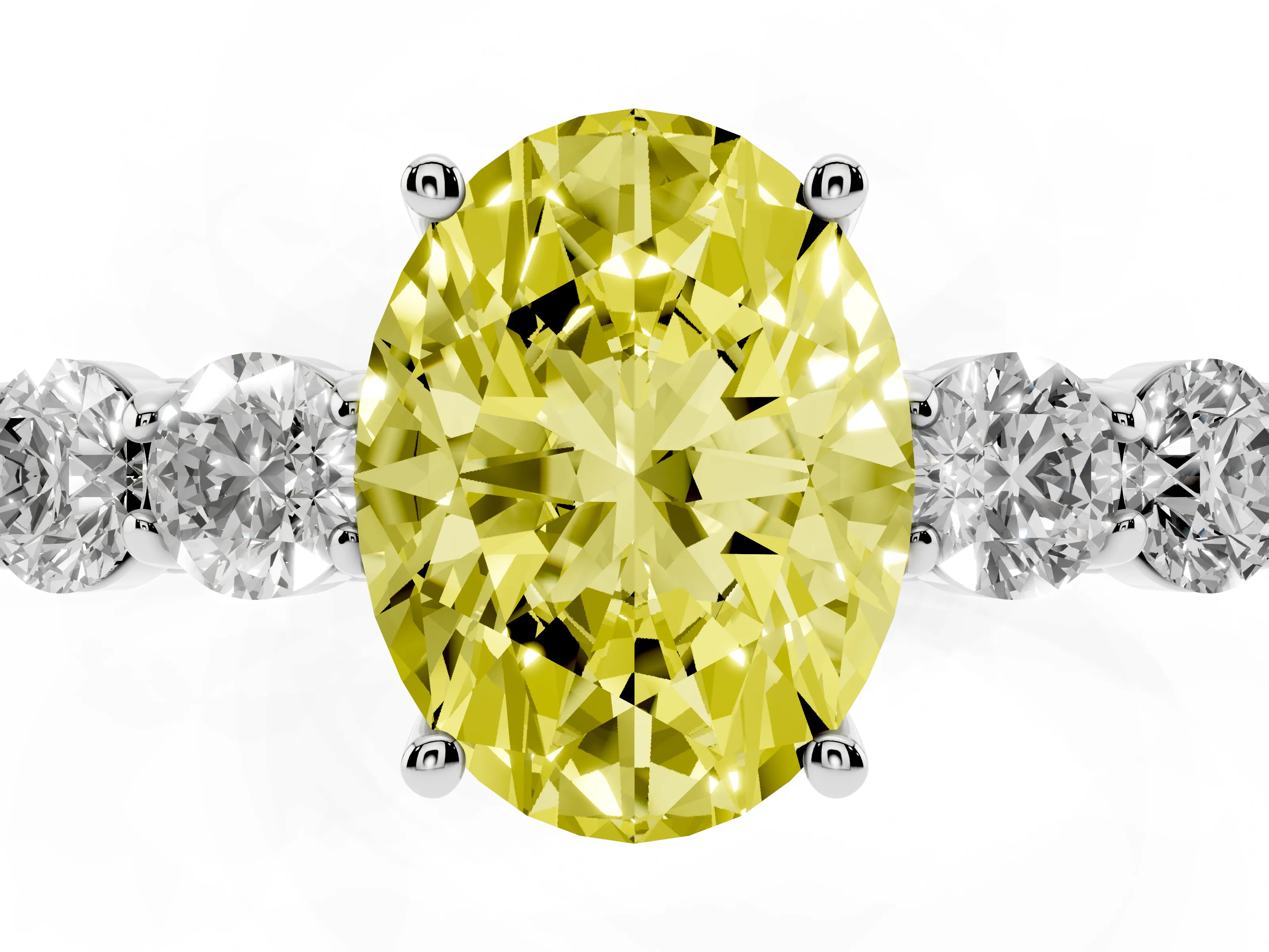 Fancy Yellow Oval Cut Diamond Five-Stone Prong Set Band Ring Set in Silver with Polished Band