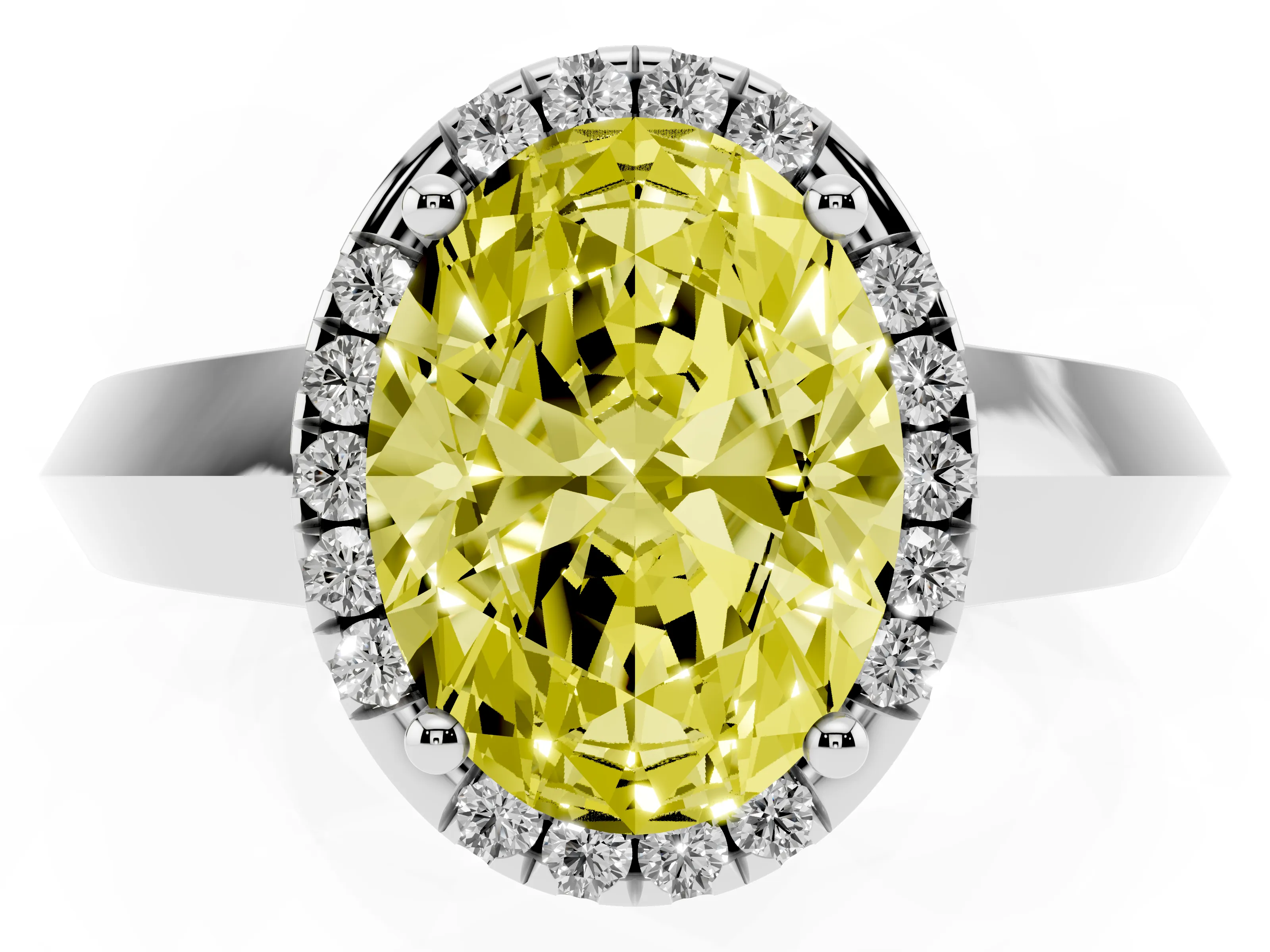 Fancy Yellow Oval Cut Diamond Halo Ring Set in Silver with Cathedral Band and Prong Setting