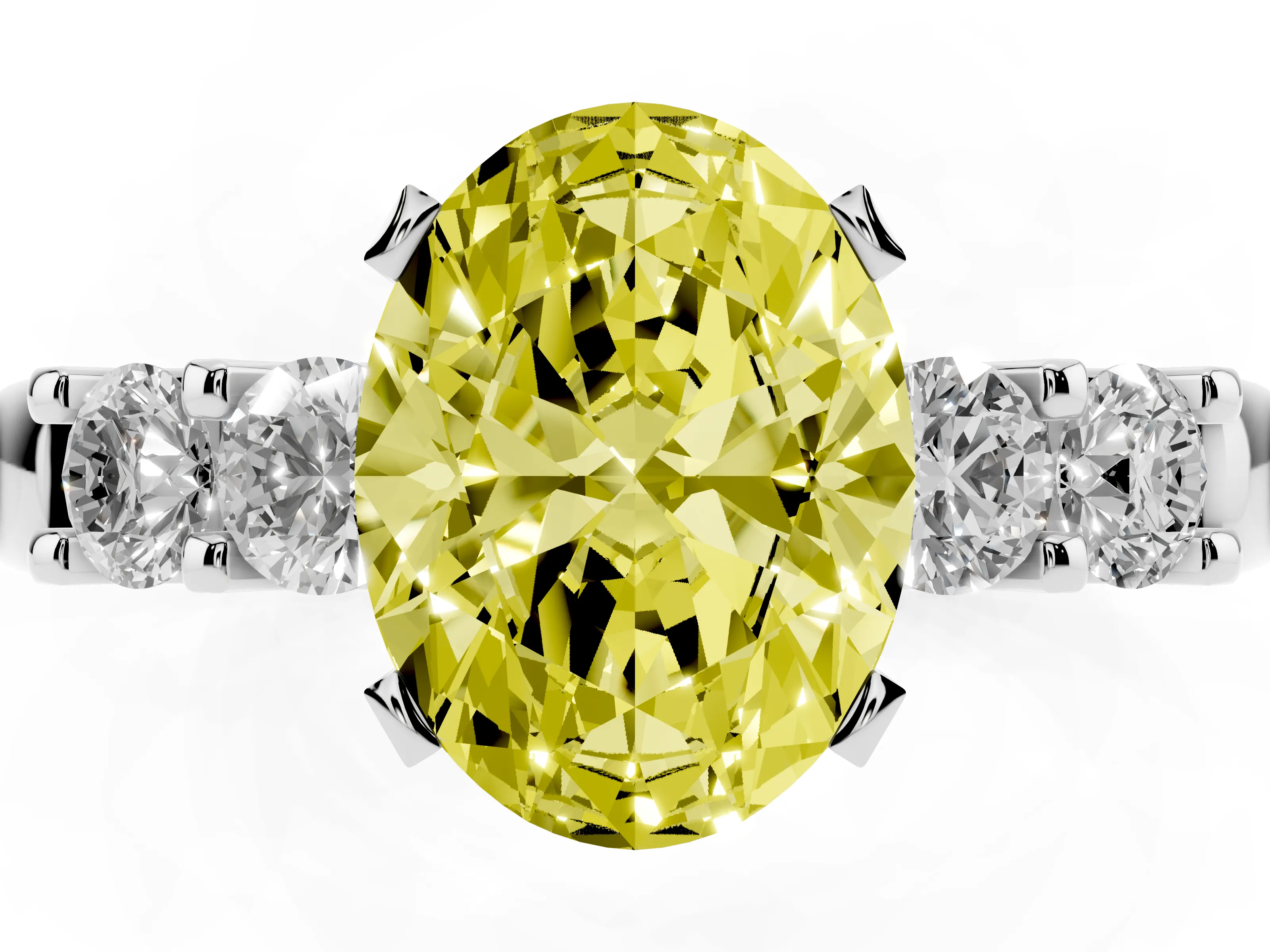 Fancy Yellow Oval Cut Diamond Five-Stone Prong Set Engagement Ring Set in Platinum with Channel Band