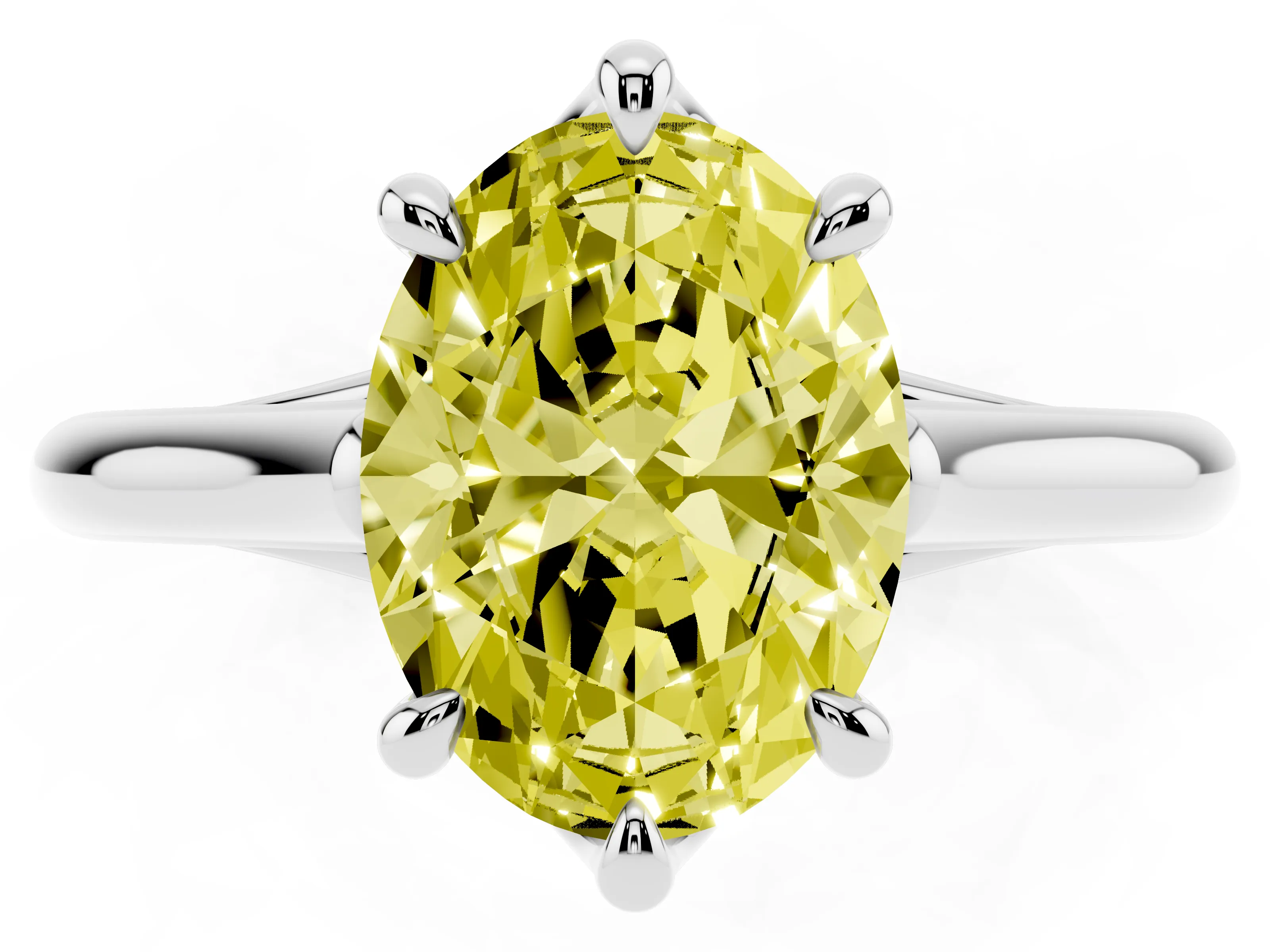 Fancy Yellow Oval Cut Diamond Solitaire Engagement Ring Set in Platinum with Prong Setting and Plain Classic Band