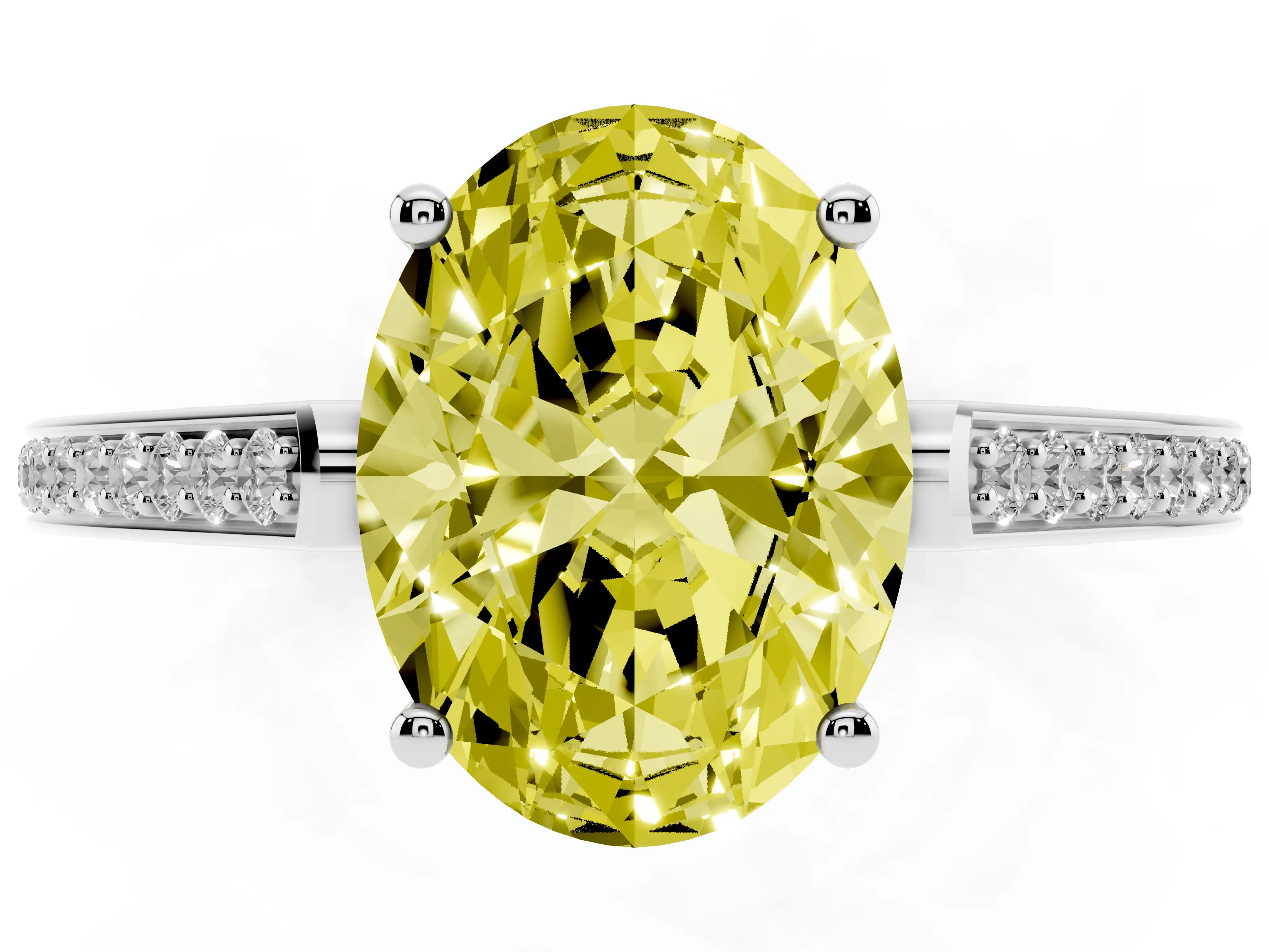 Fancy Yellow Oval Cut Diamond Cathedral Pavé Engagement Ring Set in Silver with Prong Setting