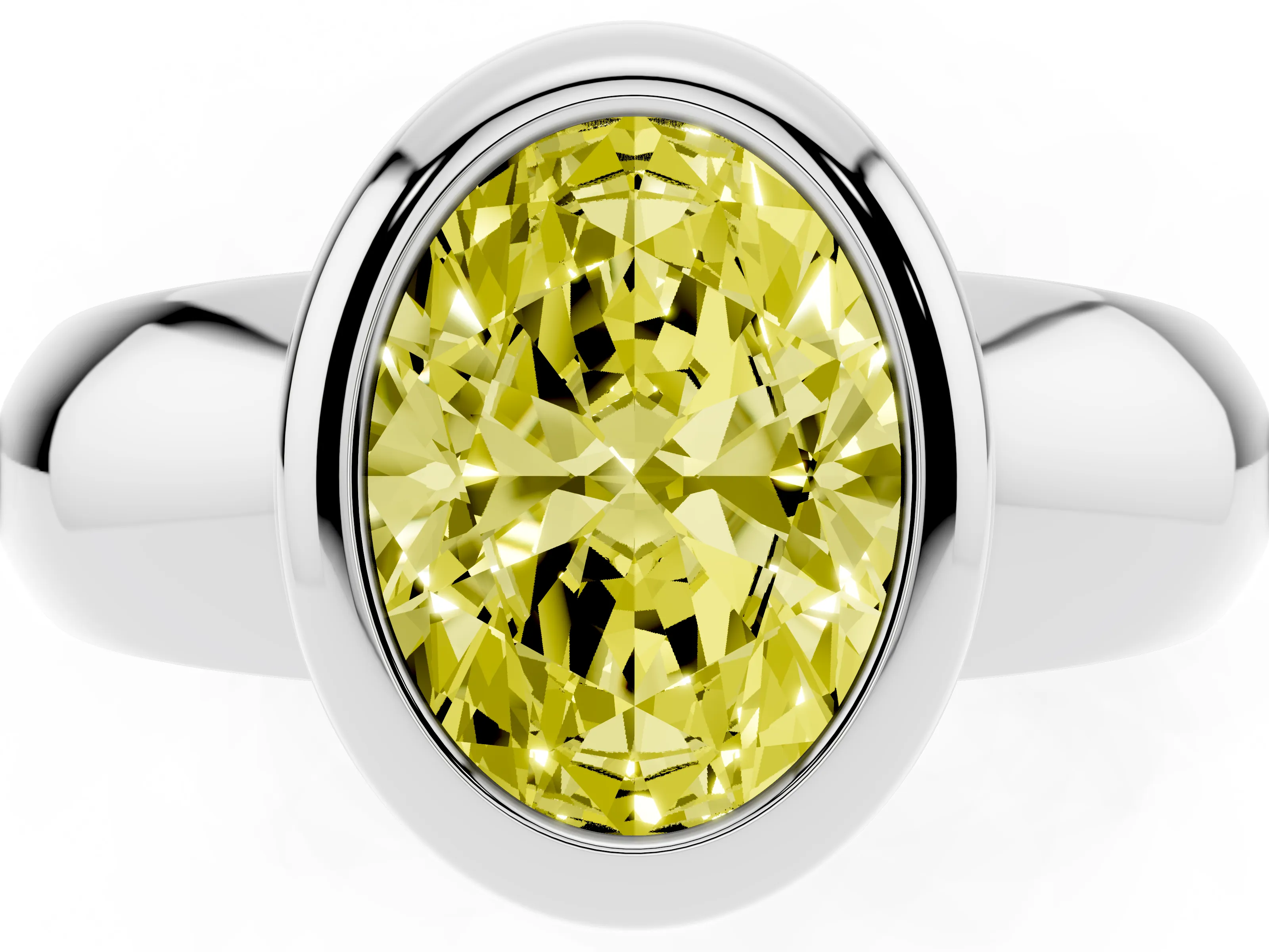 Fancy Yellow Bezel Set Oval Cut Diamond Solitaire Ring Set in Silver with Wide Band