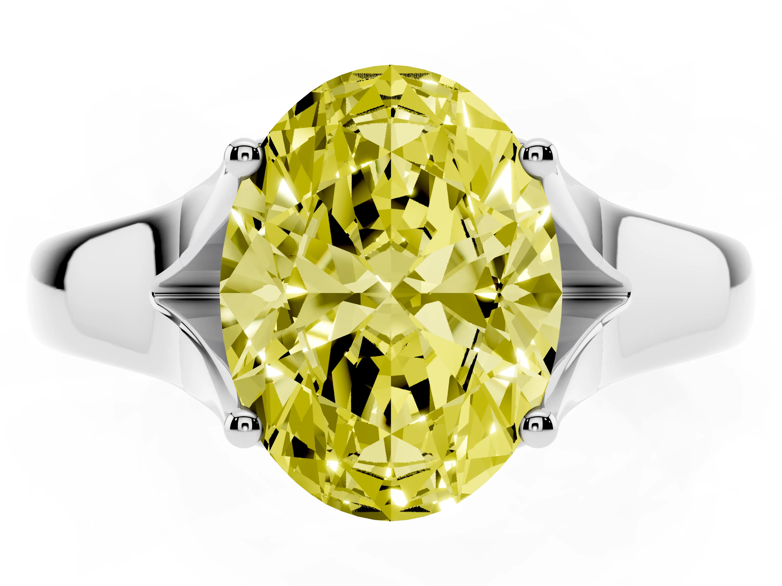 Fancy Yellow Oval Cut Diamond Solitaire Ring Set in Silver with Arched Cathedral Band and Prong Setting