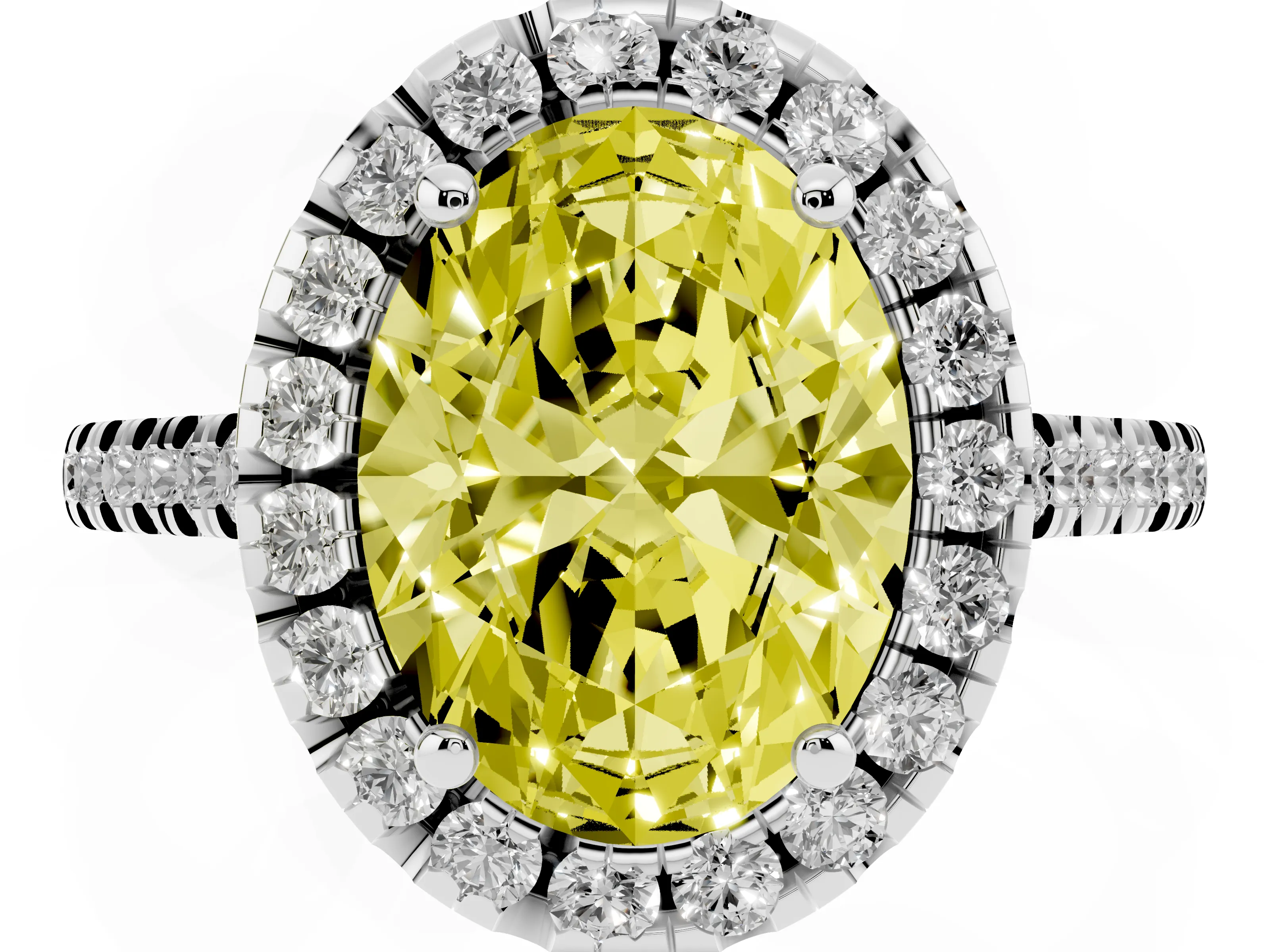 Fancy Yellow Oval Cut Diamond Cushion Halo Ring Set in Silver with Pavé Band