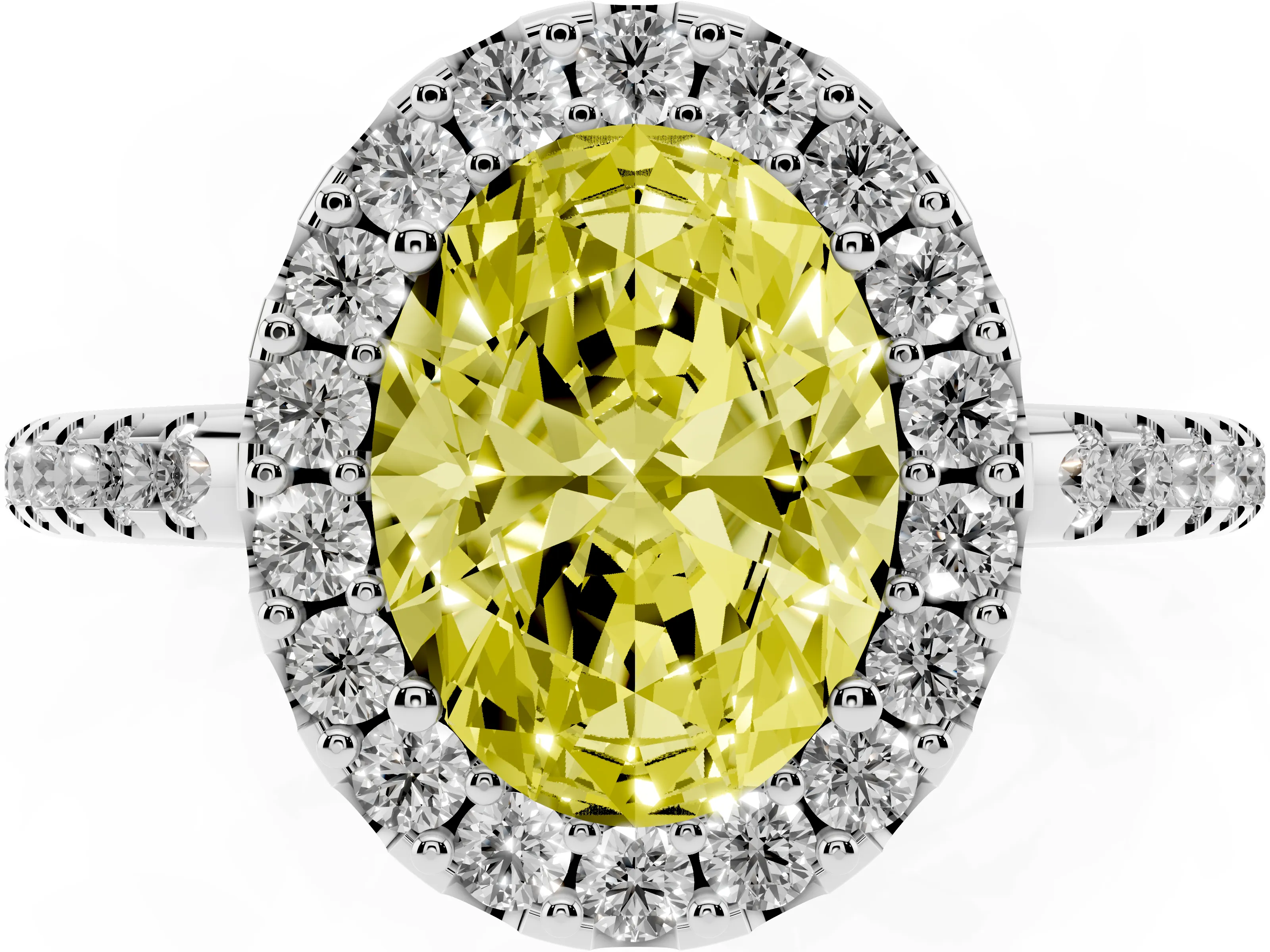 Fancy Yellow Oval Cut Diamond Pavé Halo Ring Set in Silver with Prong Setting
