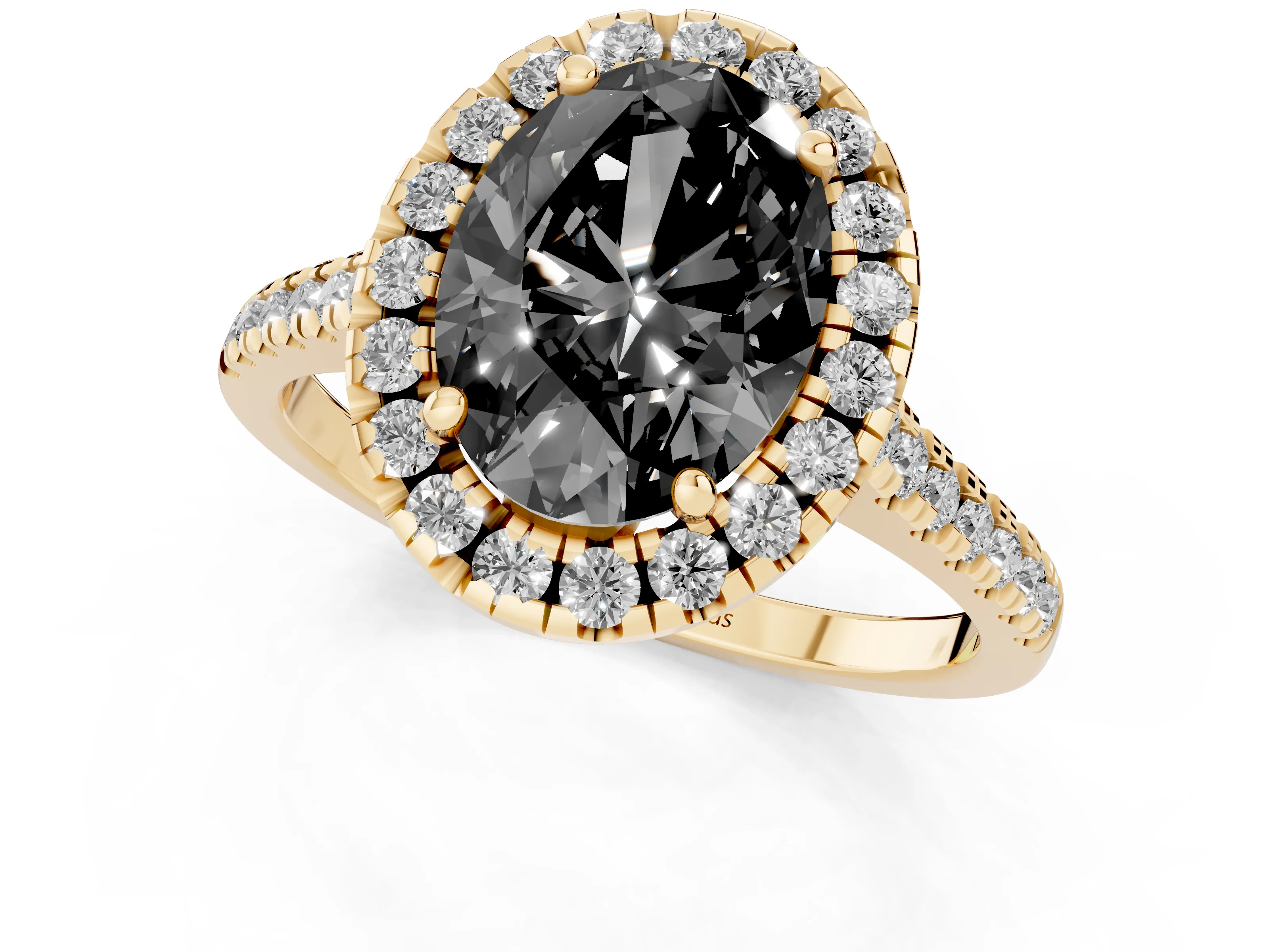 Fancy Black Oval Cut Diamond Cushion Halo Ring Set in Yellow gold with Pavé Band