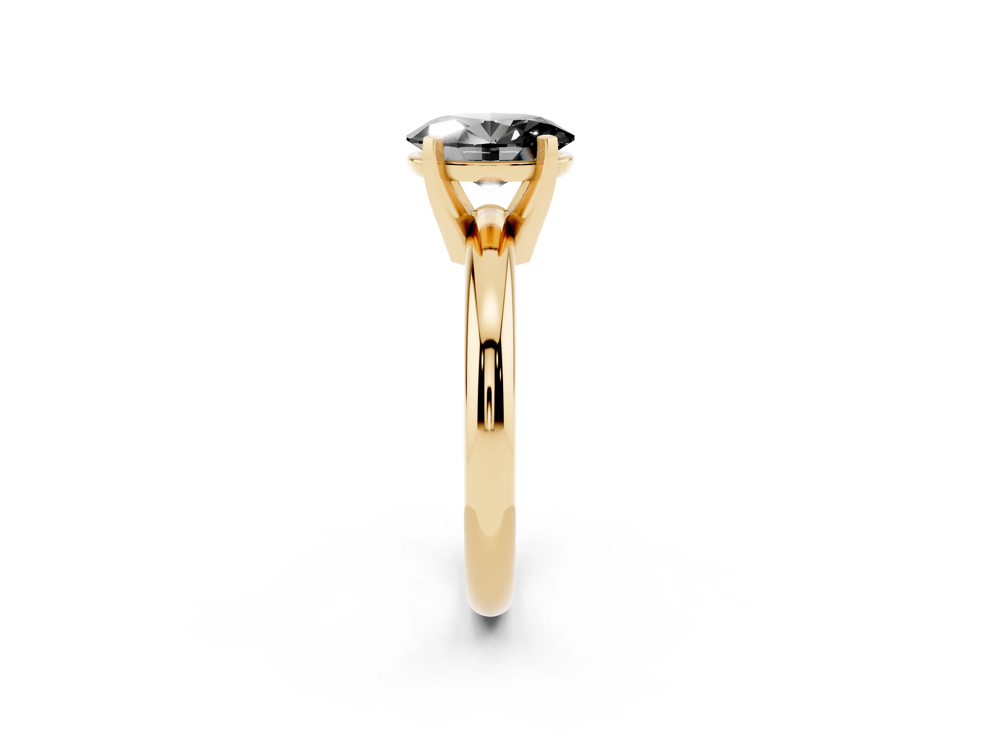 Fancy Black Oval Cut Diamond Solitaire Engagement Ring Set in Yellow gold with Round Band and Prong Setting
