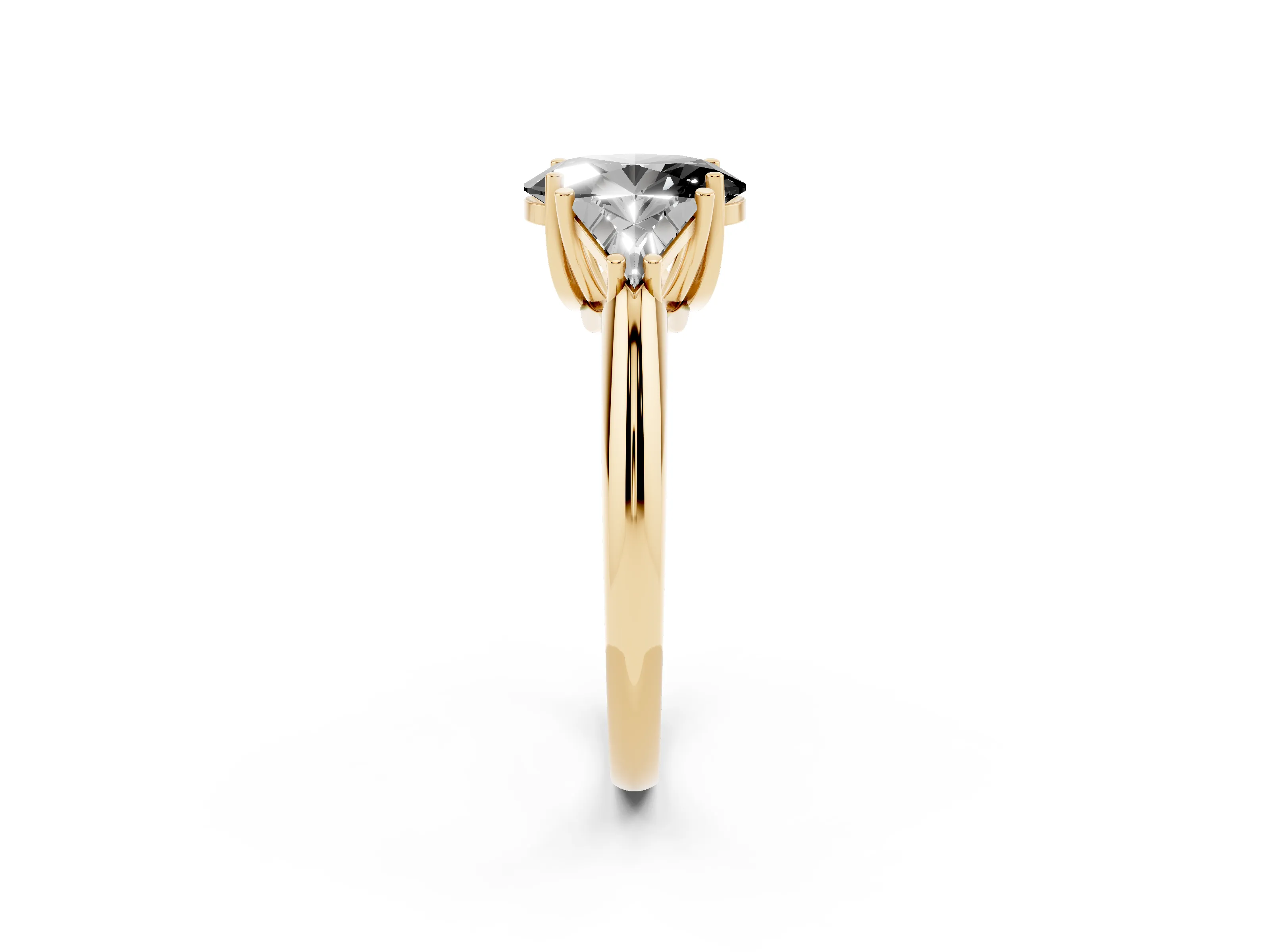 Fancy Black Oval Cut Diamond Three-Stone Engagement Ring Set in Yellow gold with Trillion Side Stones