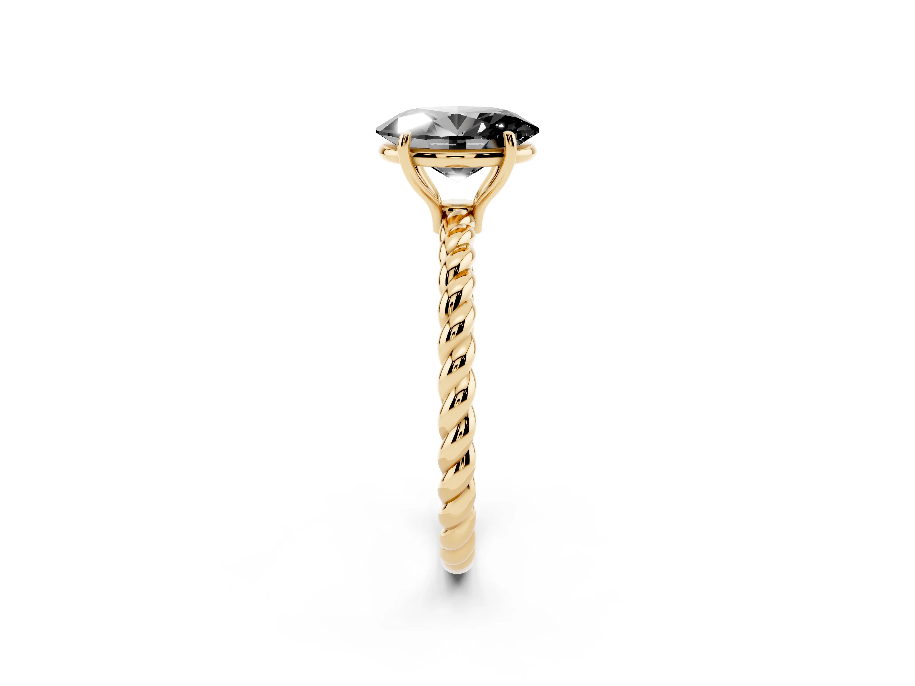 Fancy Black Oval Cut Diamond Solitaire Twisted Band Ring Set in Yellow gold with Prong Solitaire Setting