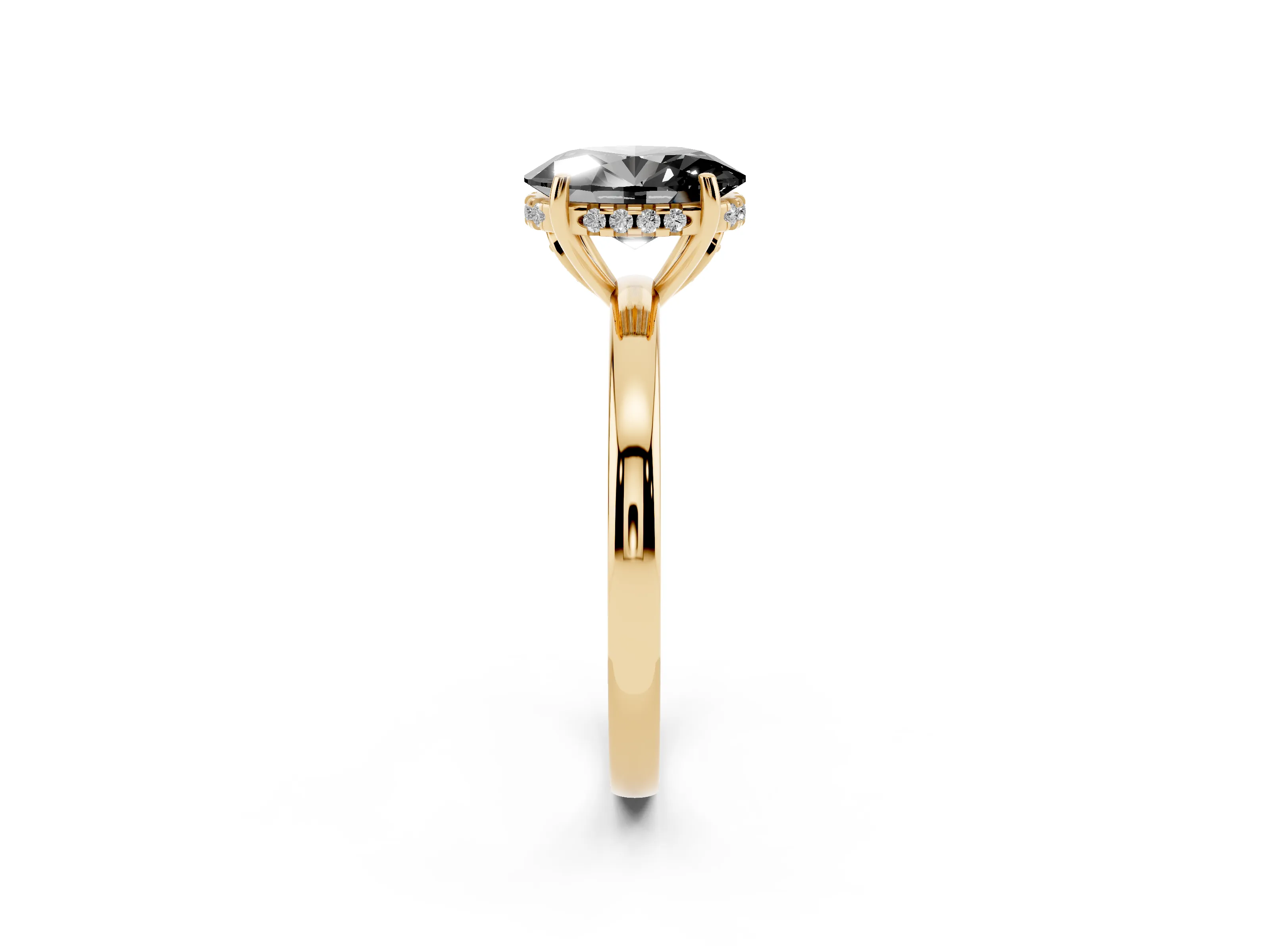 Fancy Black Oval Cut Diamond Solitaire Ring Set in Yellow gold with Plain Band and Prong Setting