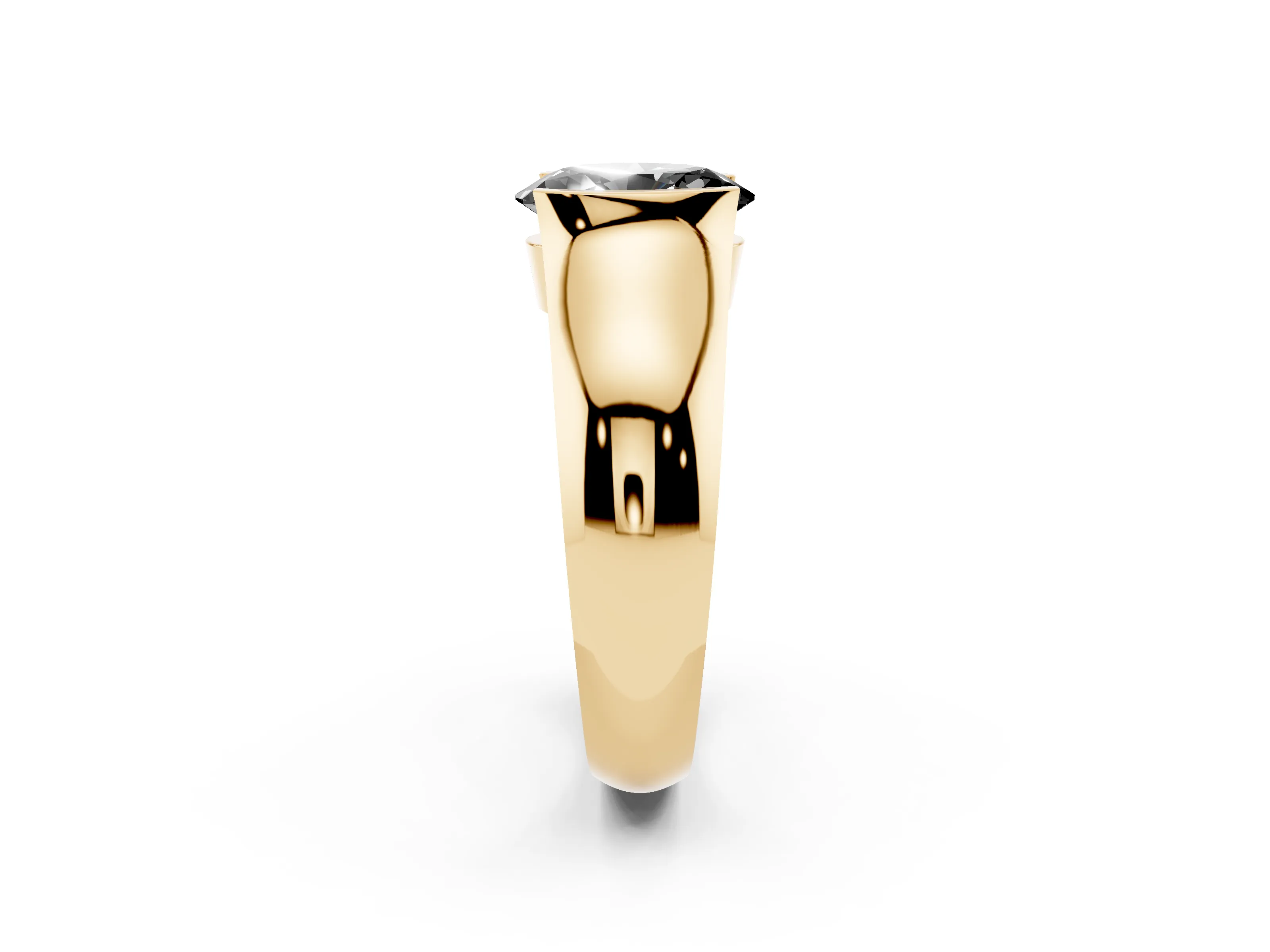 Fancy Black Oval Cut Diamond Bezel Solitaire Ring Set in Yellow gold with Wide Band
