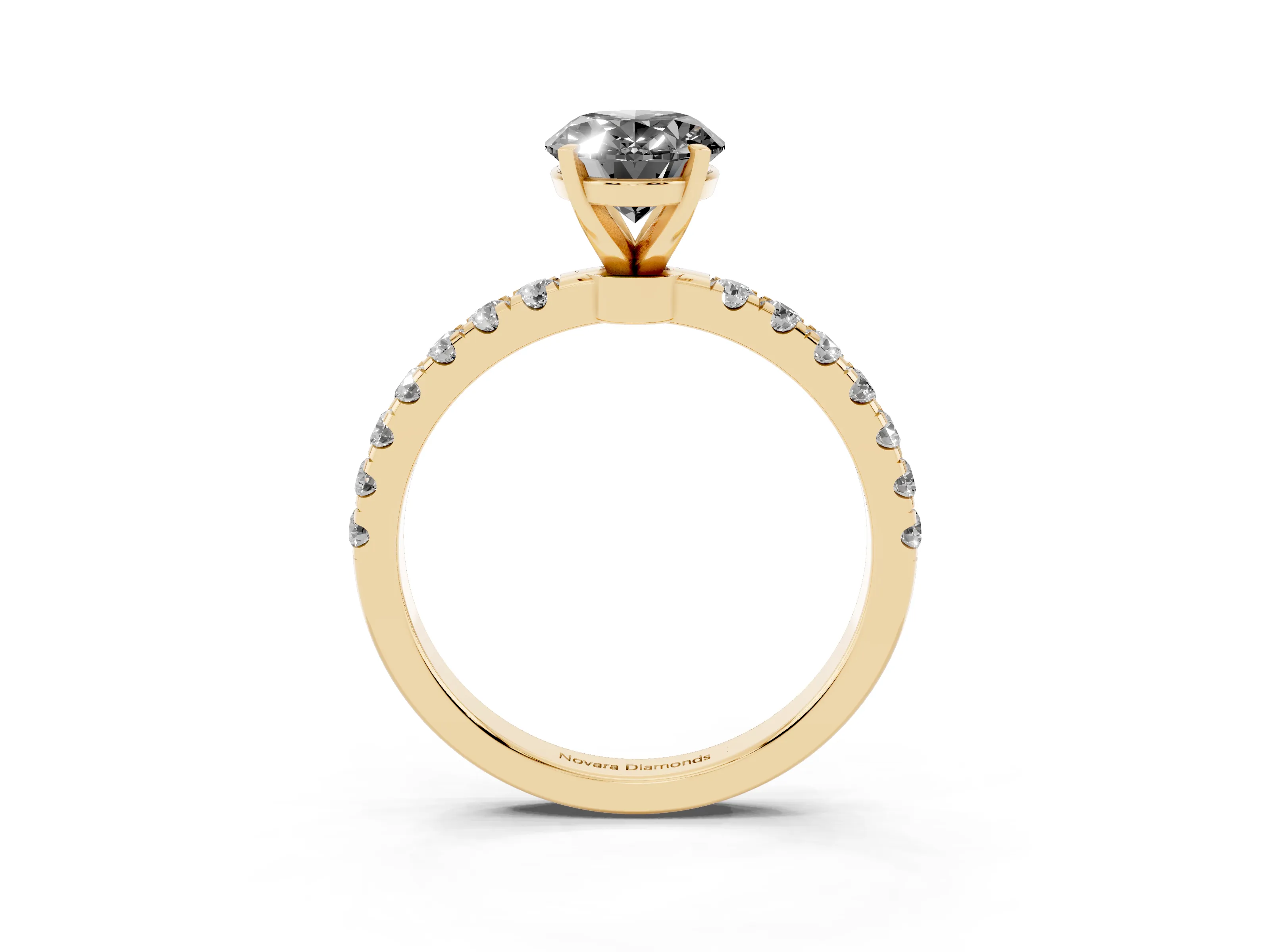 Fancy Black Oval Cut Diamond Solitaire Ring Set in Yellow gold with Pavé Accents and Prong Setting