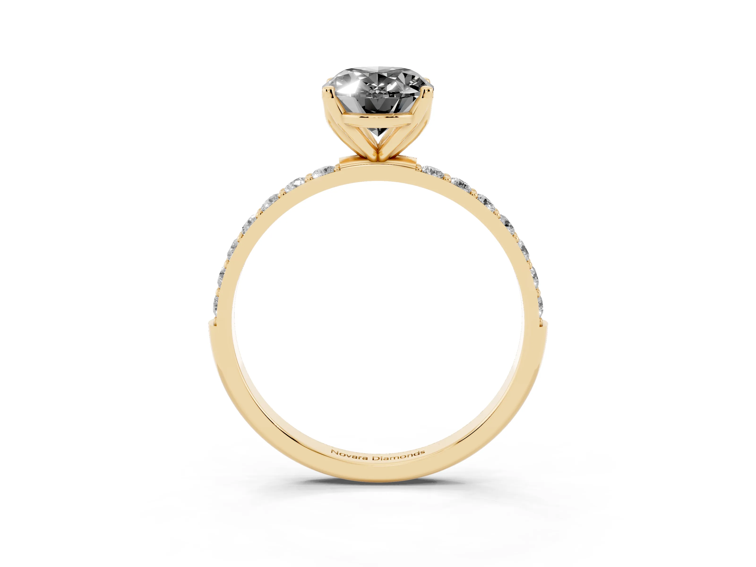 Fancy Black Oval Cut Diamond Solitaire Engagement Ring Set in Yellow gold with Round Pavé Band and Prong Setting