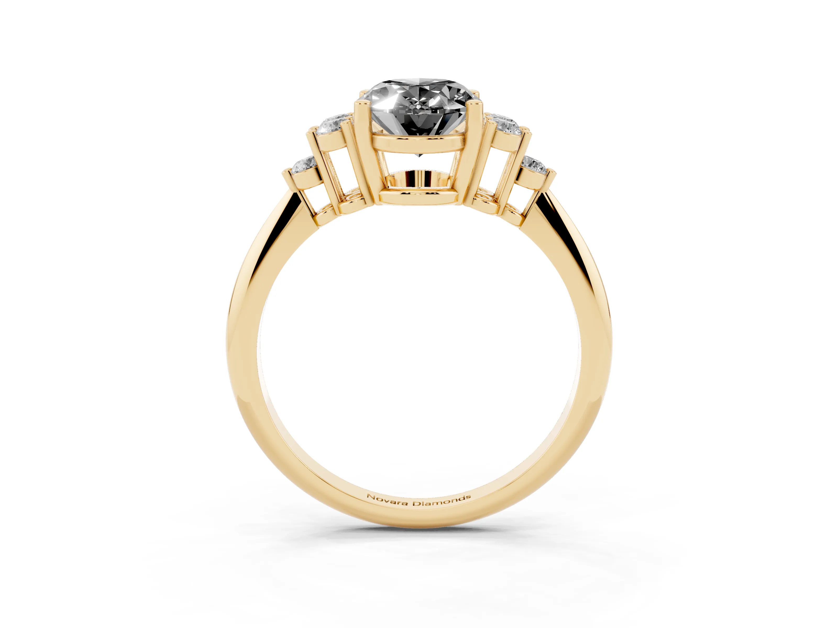 Fancy Black Oval Cut Diamond Cluster Ring Set in Yellow gold with Plain Band and Prong Setting