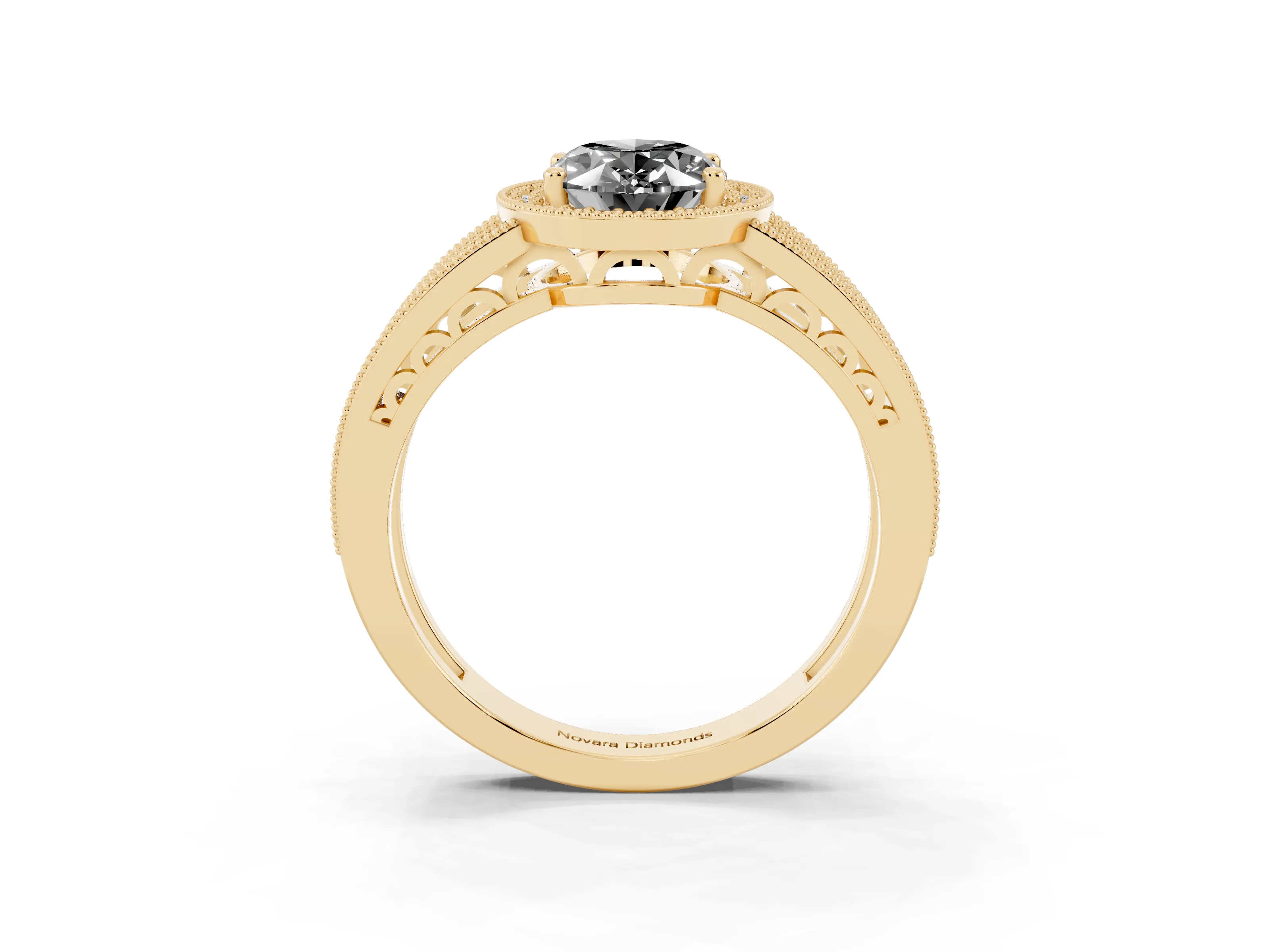Fancy Black Oval Cut Diamond Halo Ring Set in Yellow gold with Accent Split Shank and Prong Setting