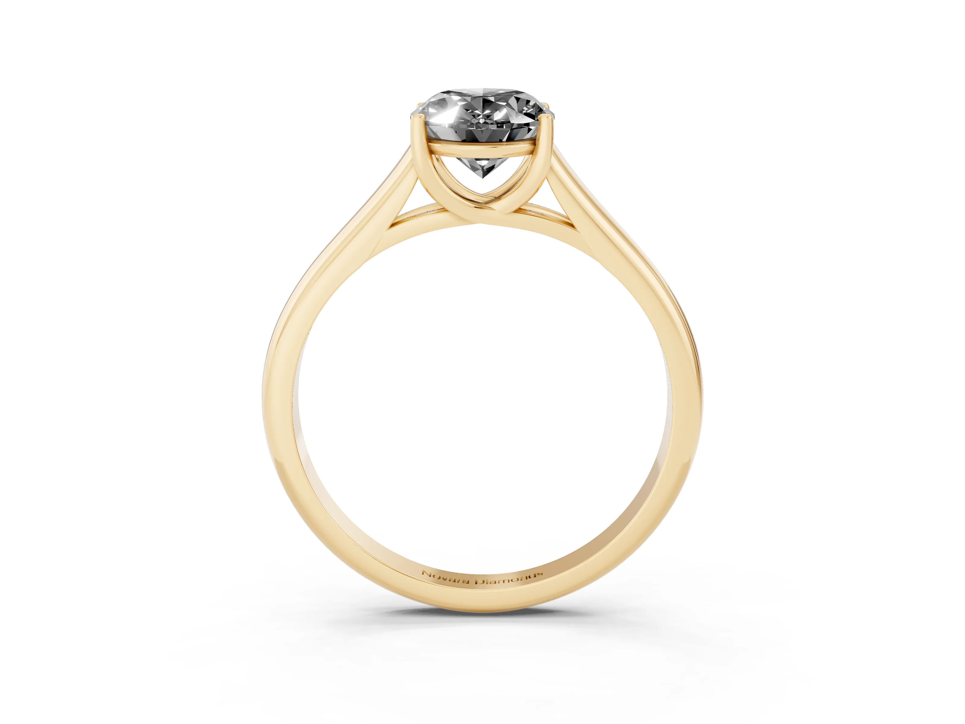 Fancy Black Oval Cut Diamond Solitaire Engagement Ring Set in Yellow gold with Subtly Tapered Band and Prong Setting