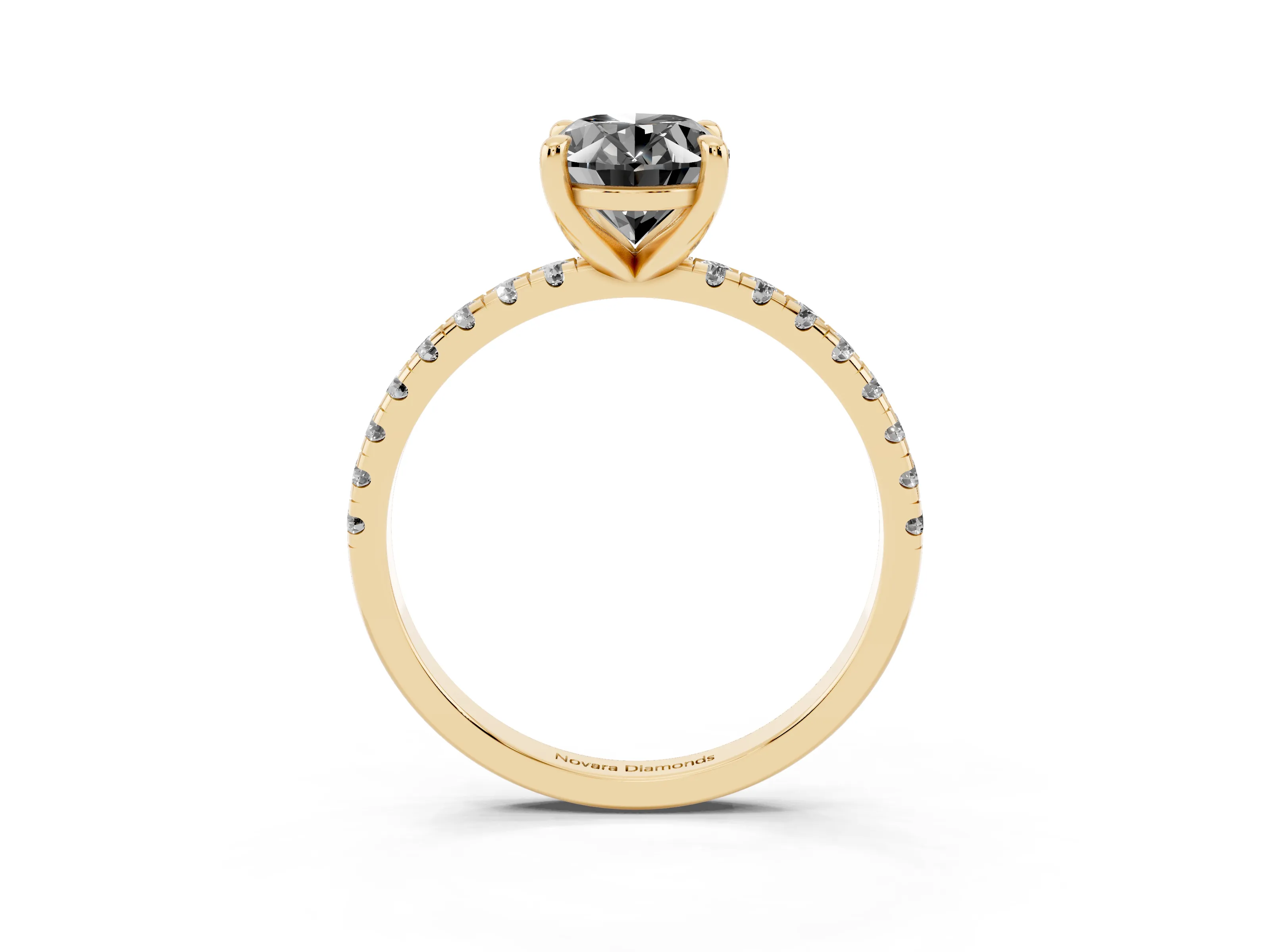 Fancy Black Oval Cut Diamond Brilliant Solitaire Ring Set in Yellow gold with Pavé Band and Prong Setting