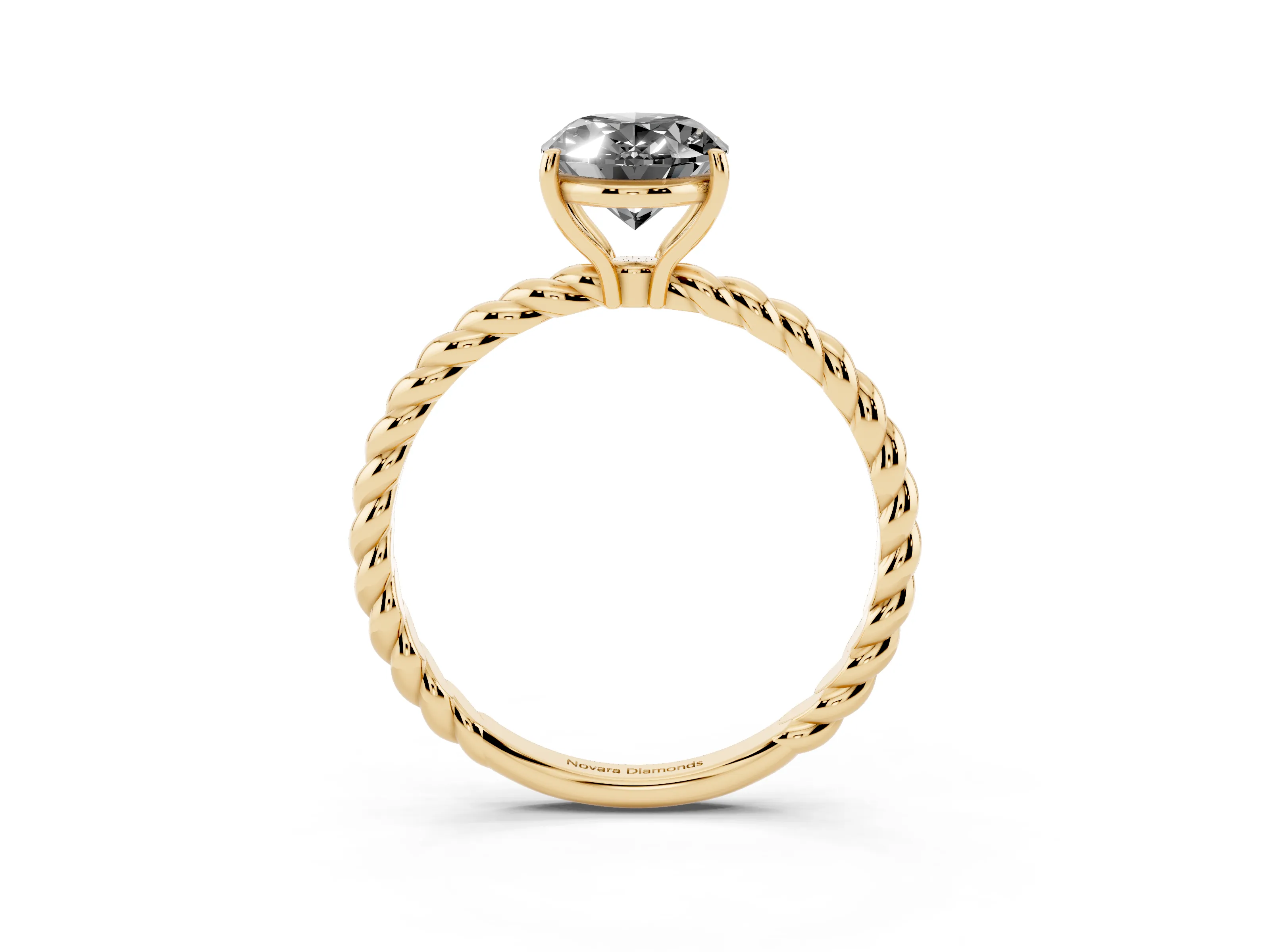 Fancy Black Oval Cut Diamond Solitaire Twisted Band Ring Set in Yellow gold with Prong Solitaire Setting