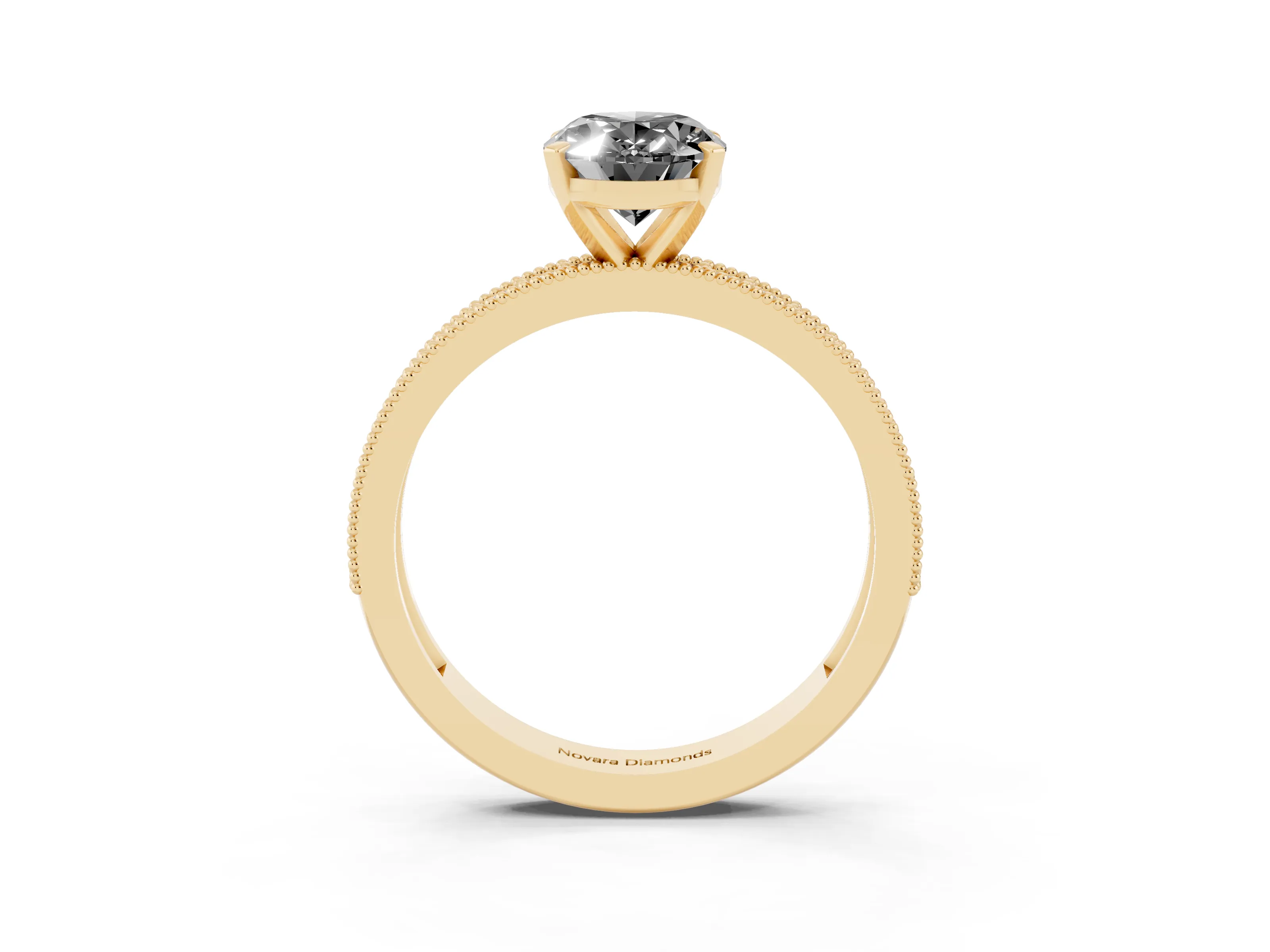 Fancy Black Oval Cut Diamond Milgrain Pavé Engagement Ring Set in Yellow gold with Prong Setting