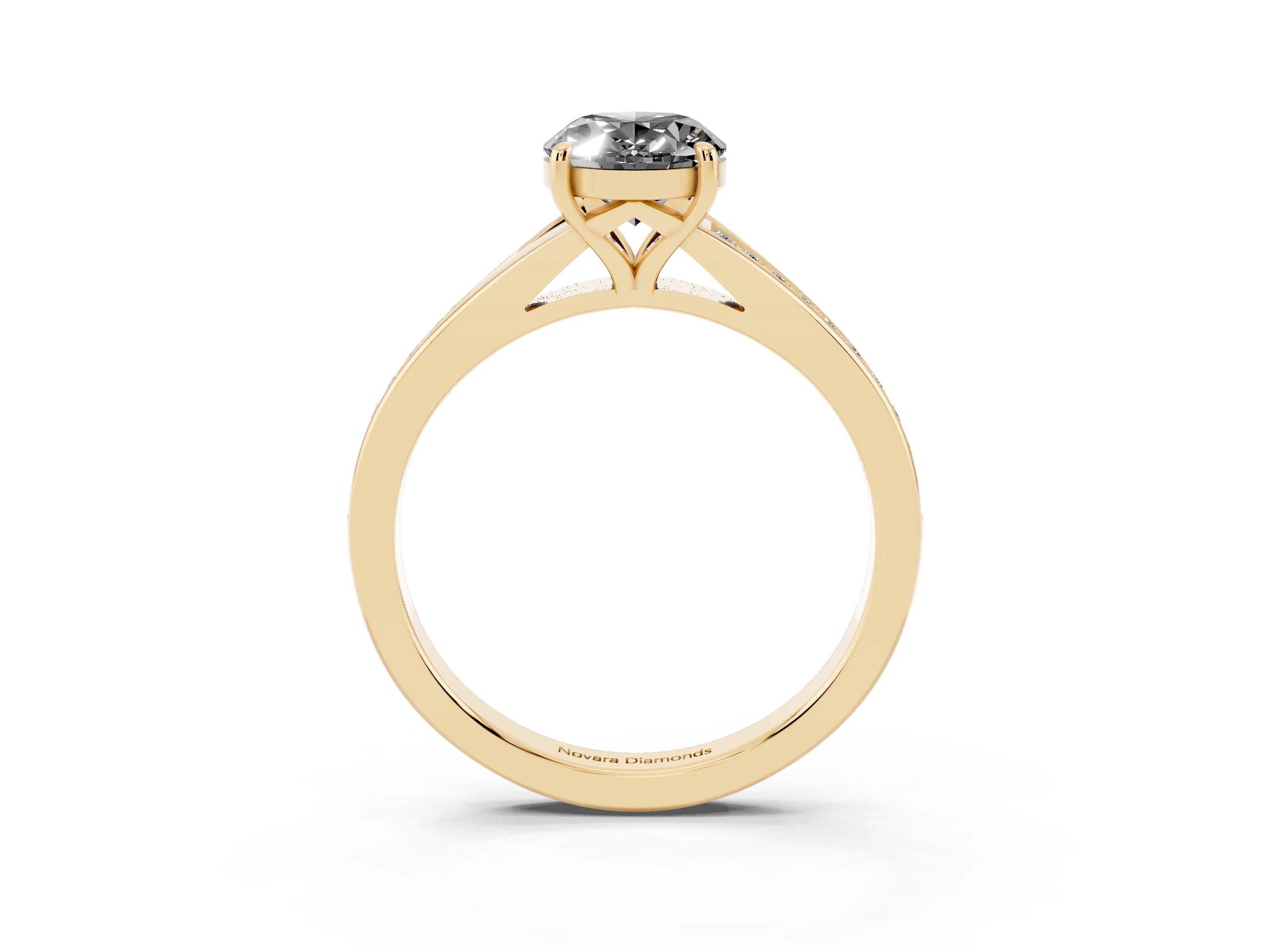 Fancy Black Oval Cut Diamond Solitaire Ring Set in Yellow gold with Pavé Accent Band and Classic Prong Setting