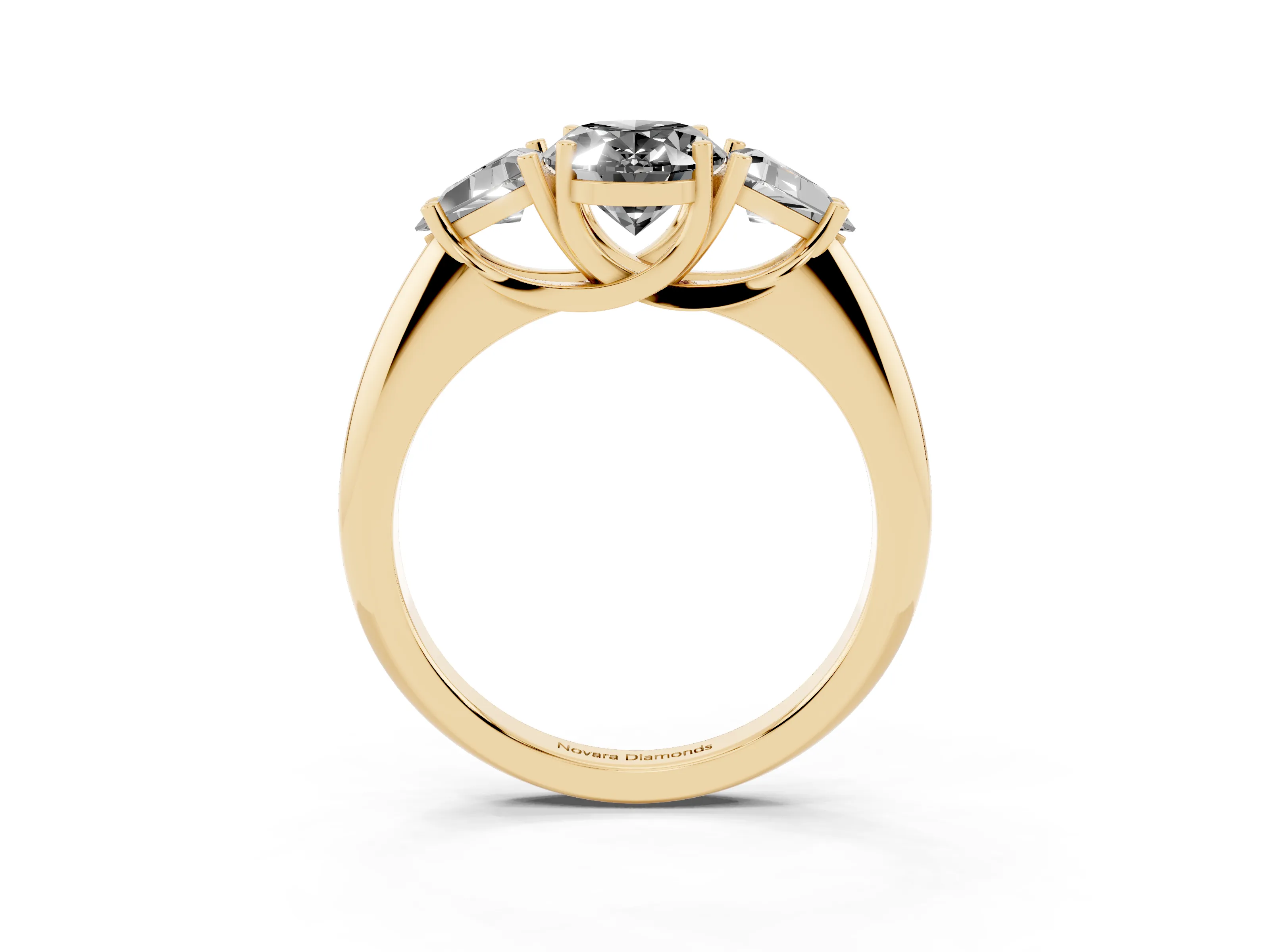 Fancy Black Oval Cut Diamond Three-Stone Engagement Ring Set in Yellow gold with Trillion Side Stones