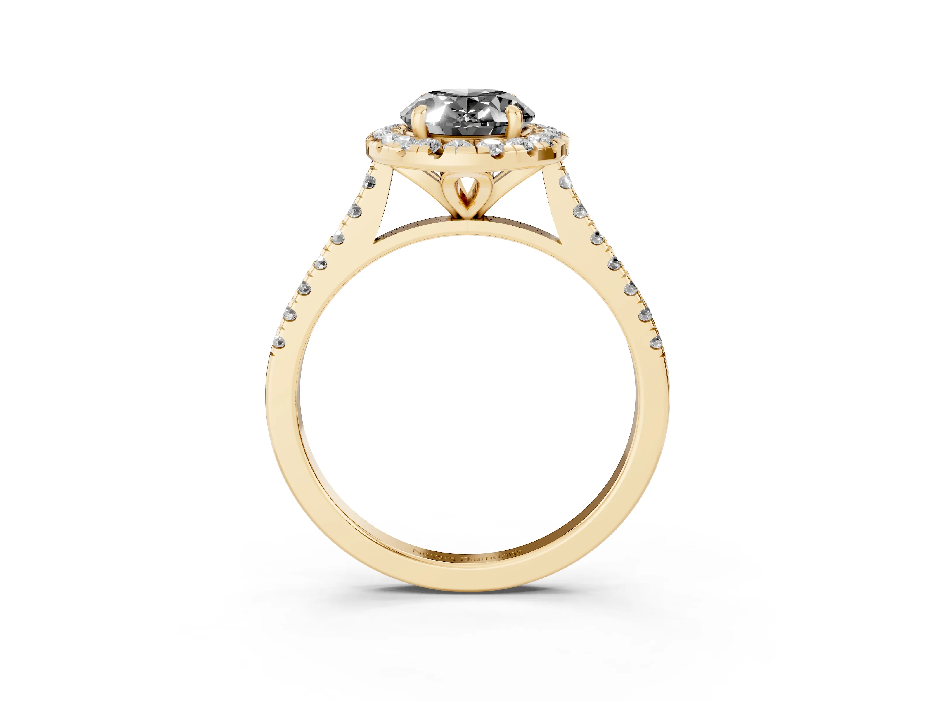 Fancy Black Oval Cut Diamond Cushion Halo Ring Set in Yellow gold with Pavé Band