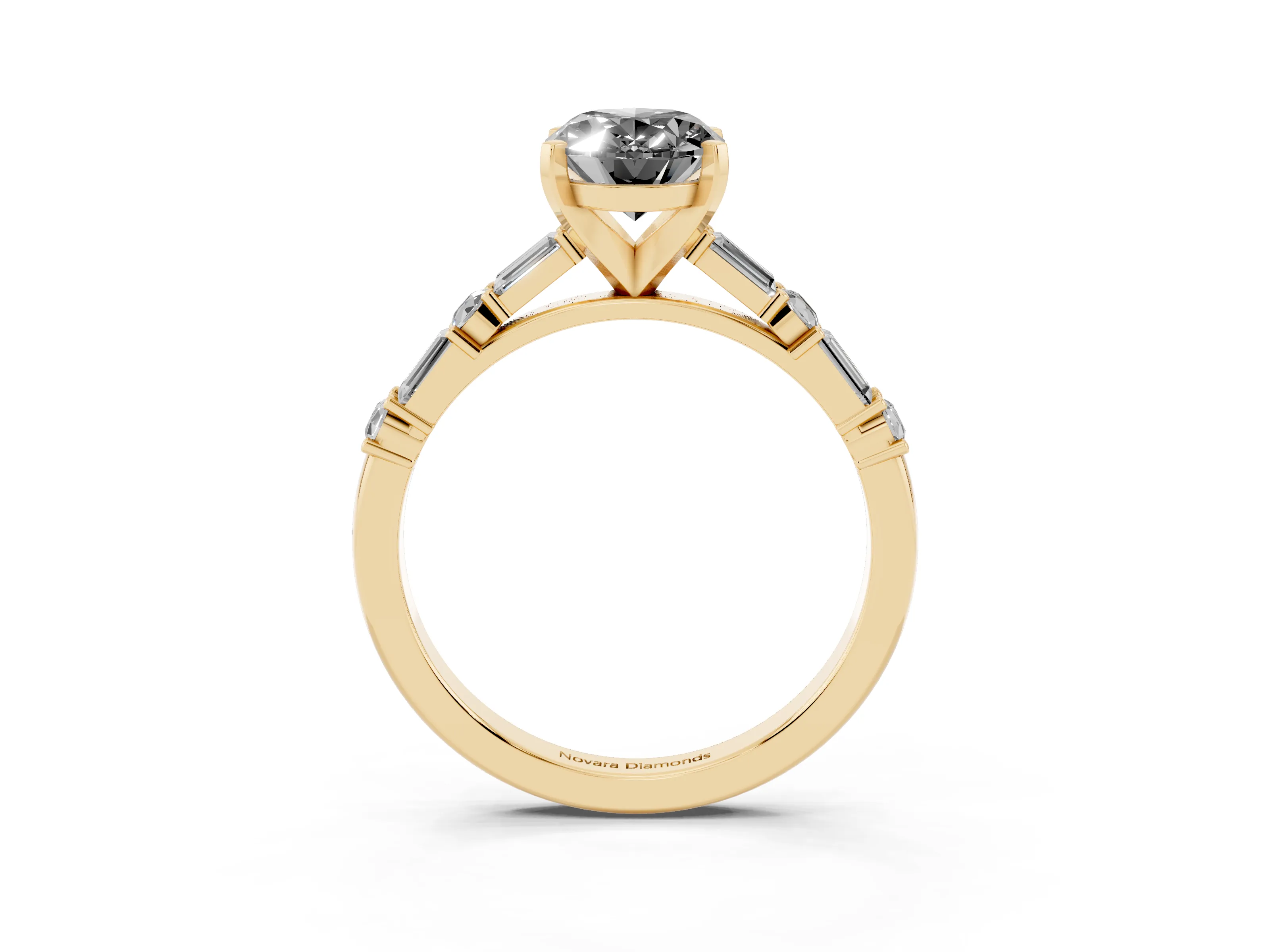 Fancy Black Oval Cut Diamond Solitaire Set in Yellow gold with Side Baguettes and Channel Set Band