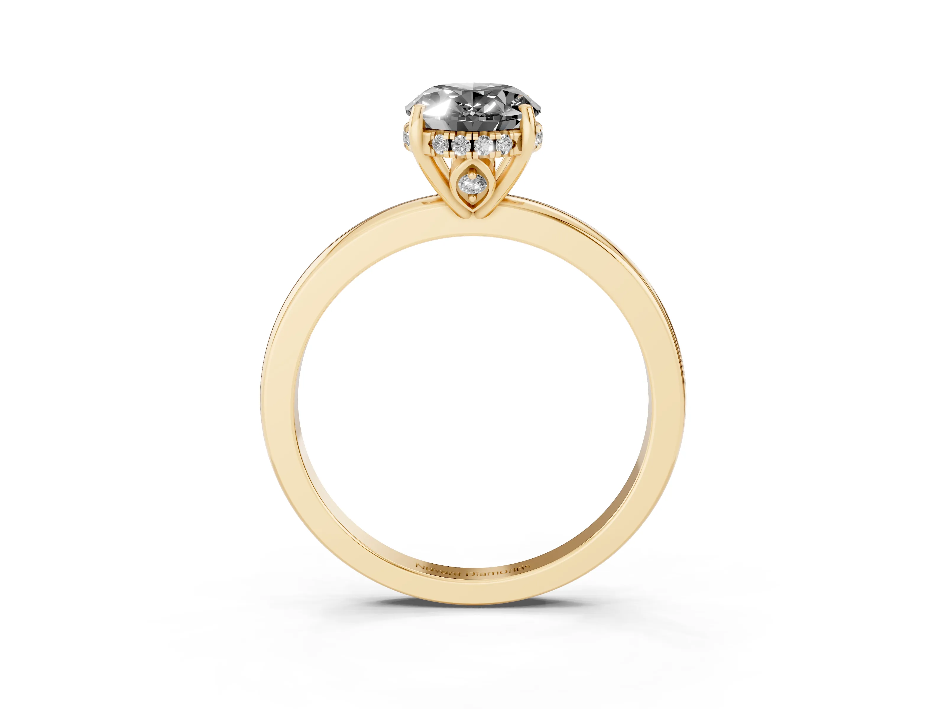 Fancy Black Oval Cut Diamond Solitaire Ring Set in Yellow gold with Plain Band and Prong Setting