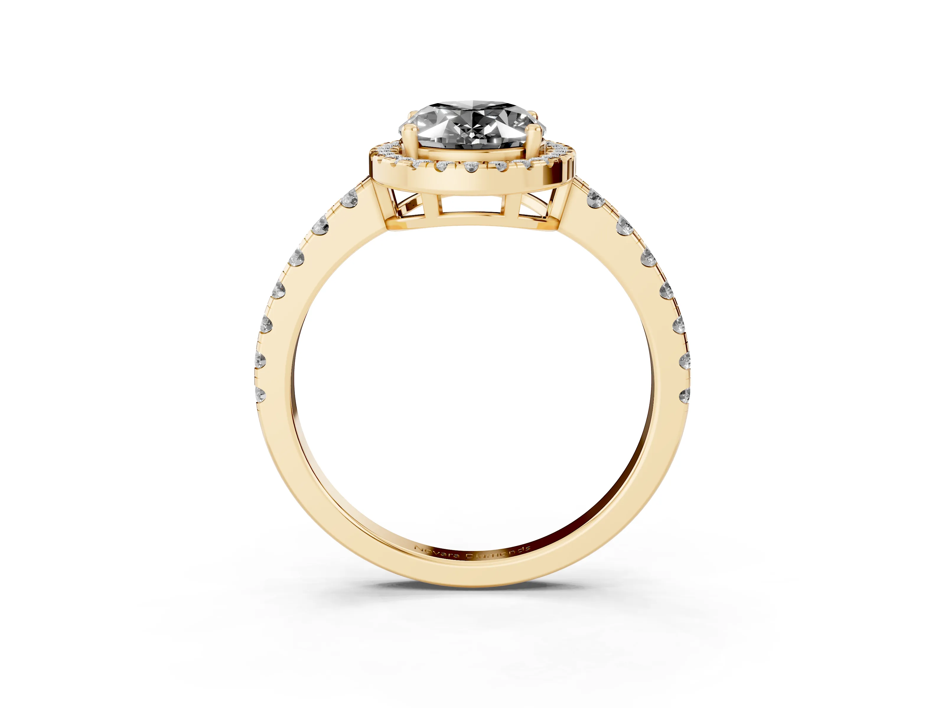 Fancy Black Oval Cut Diamond Halo Ring Set in Yellow gold with Delicate Pavé Band and Prong Setting