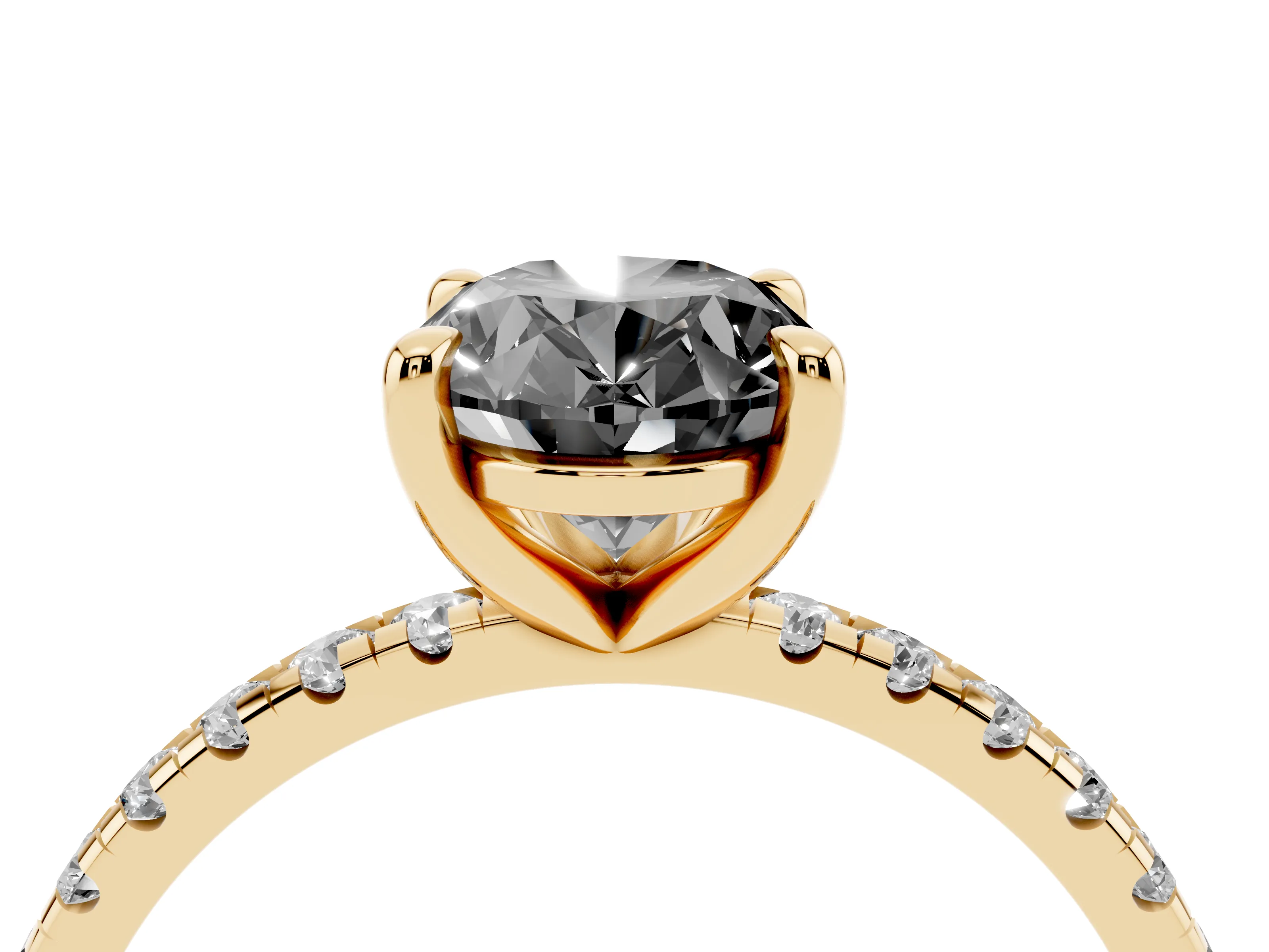 Fancy Black Oval Cut Diamond Brilliant Solitaire Ring Set in Yellow gold with Pavé Band and Prong Setting