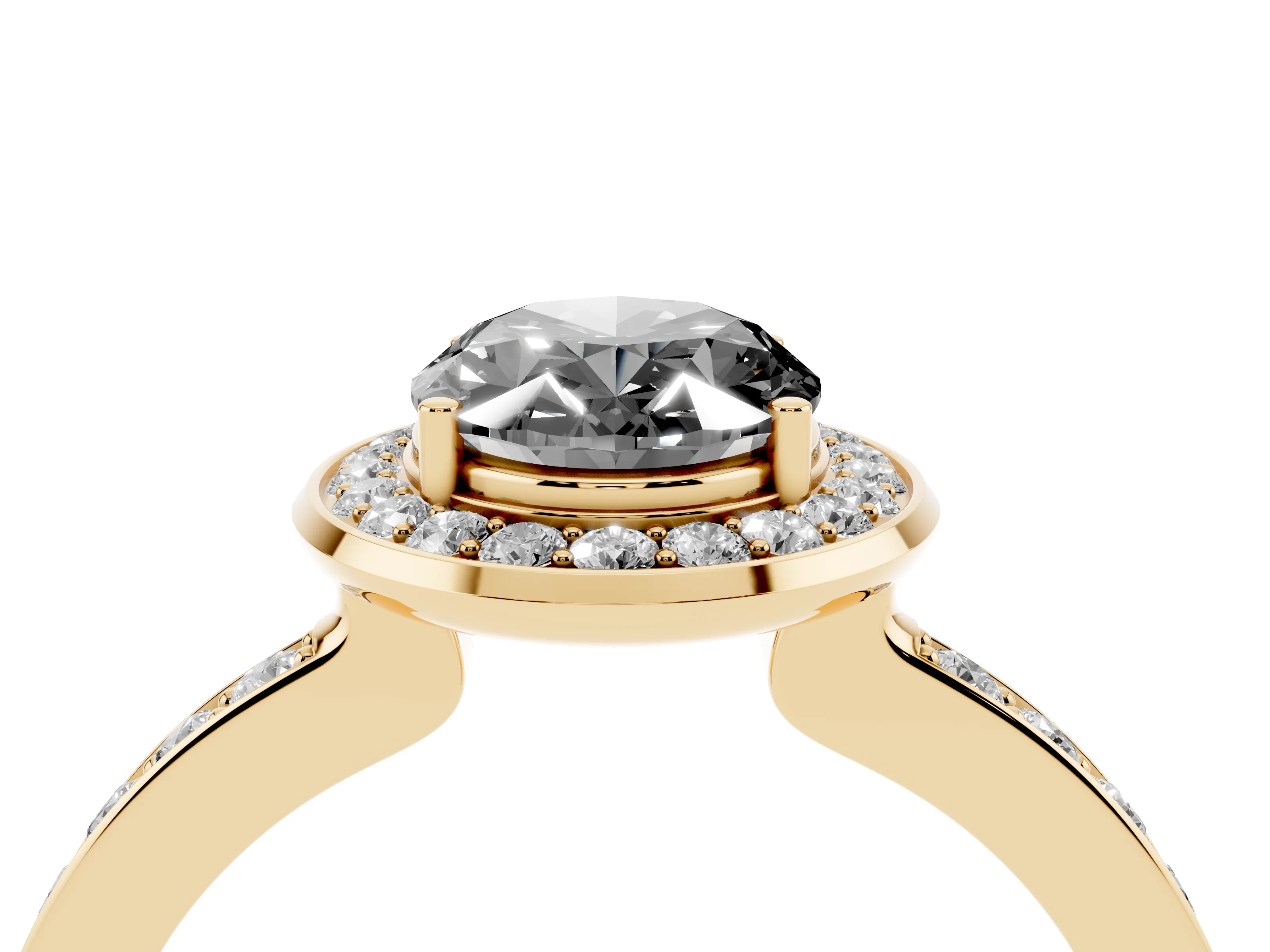 Fancy Black Oval Cut Diamond Halo Ring Set in Yellow gold with Bezel Frame and Pavé Band