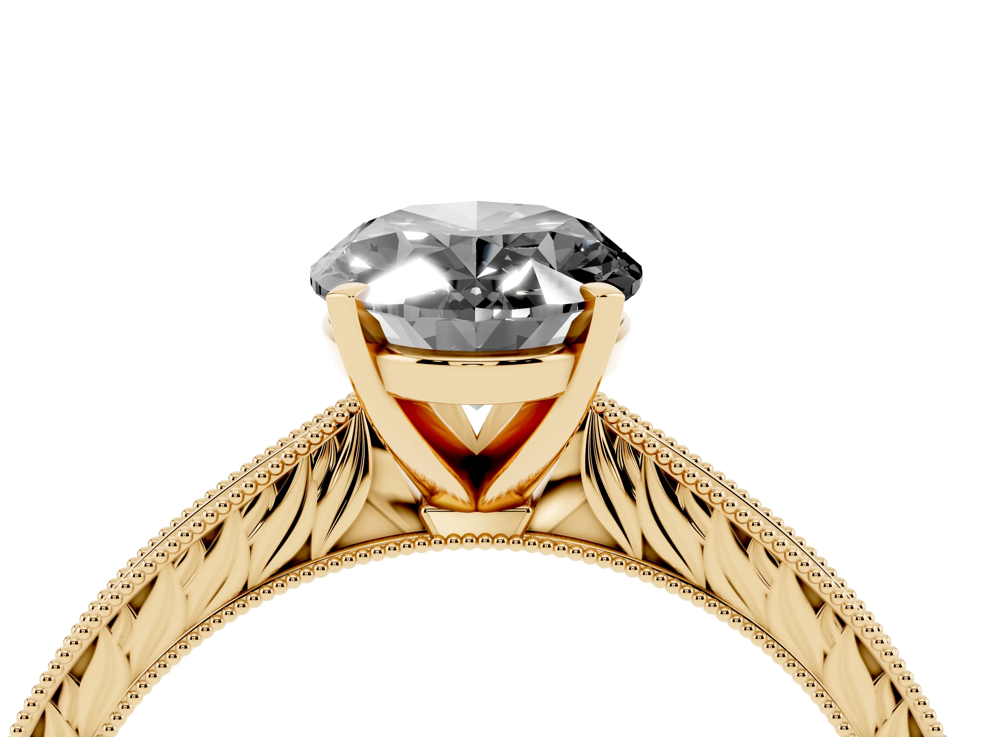 Fancy Black Oval Cut Diamond Solitaire Milgrain Engraved Band Set in Yellow gold with Prong Setting