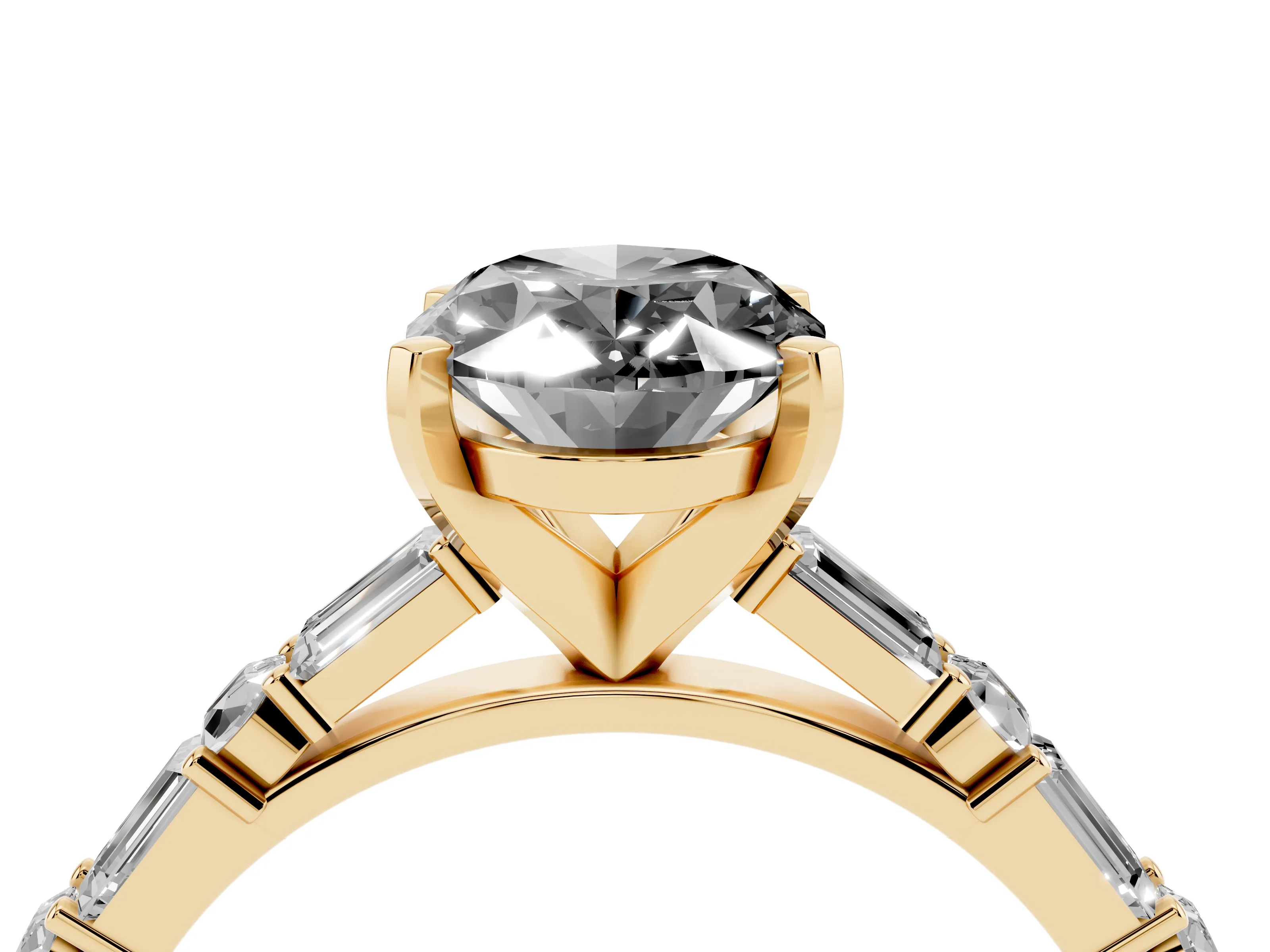 Fancy Black Oval Cut Diamond Solitaire Set in Yellow gold with Side Baguettes and Channel Set Band