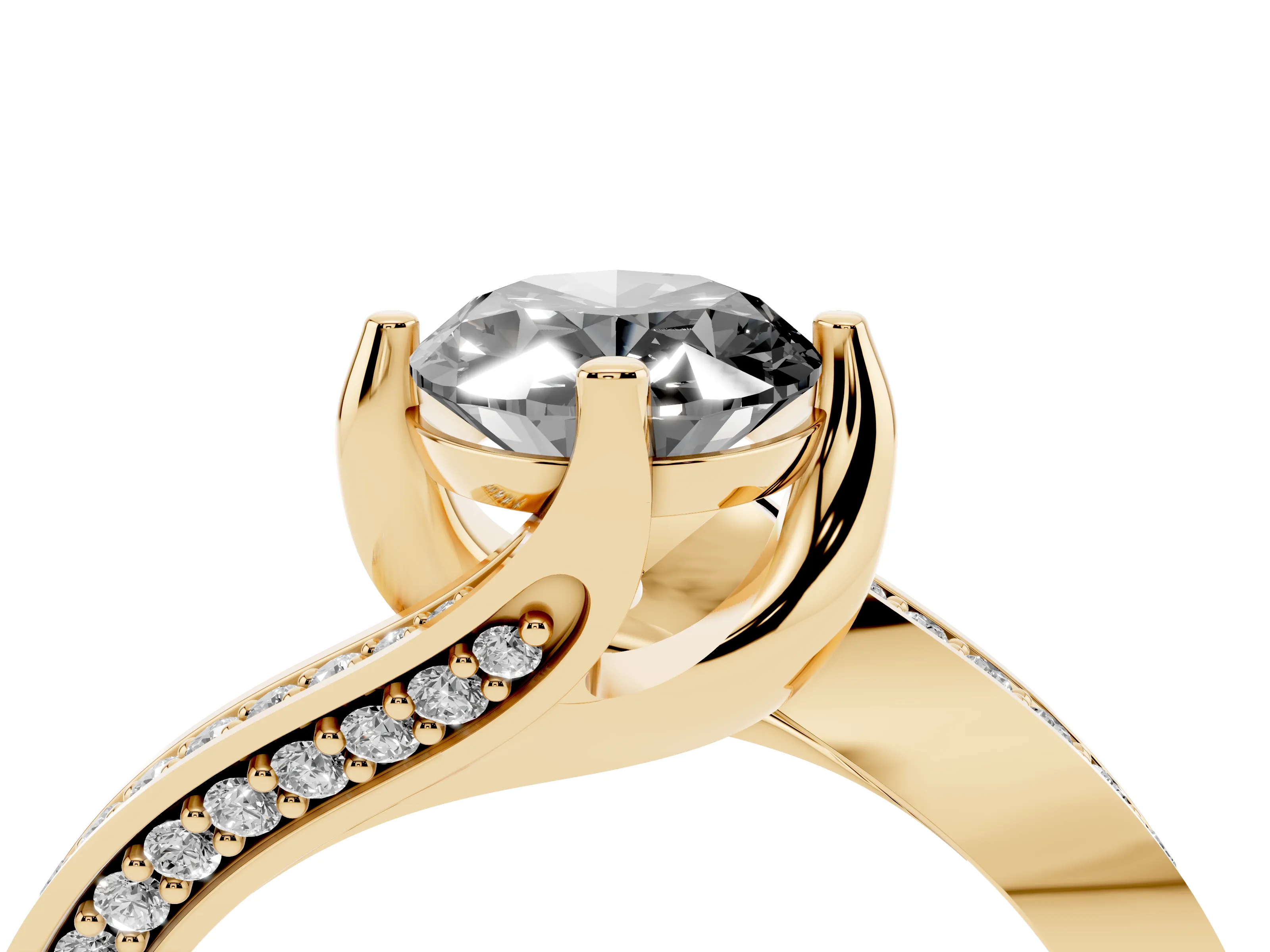 Fancy Black Oval Cut Diamond Solitaire Ring Set in Yellow gold with Intertwined Pavé Twist Band