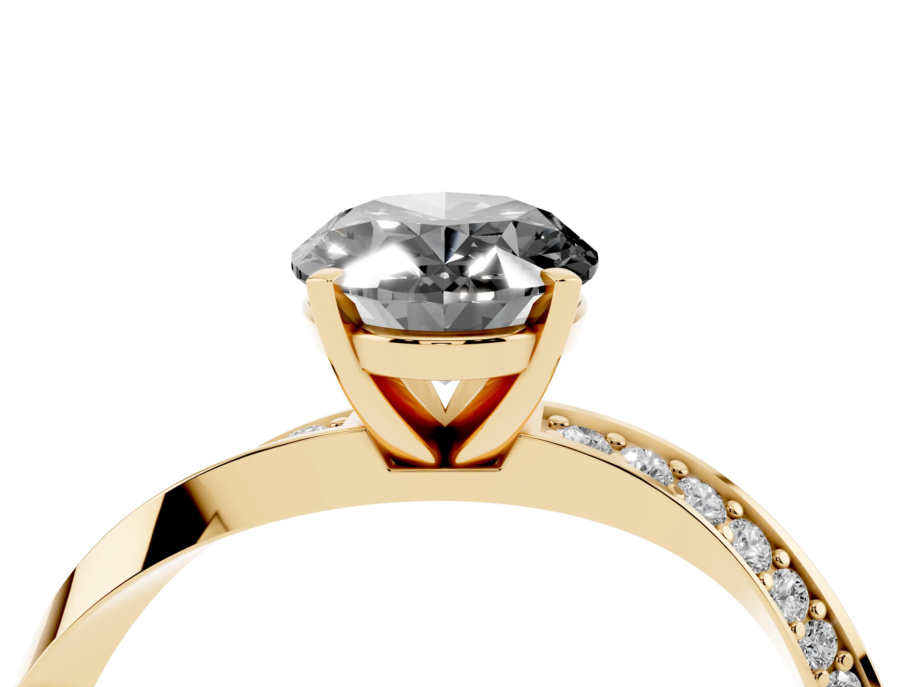 Fancy Black Oval Cut Diamond Engagement Ring Set in Yellow gold with Side Stone Accents and Prong Setting
