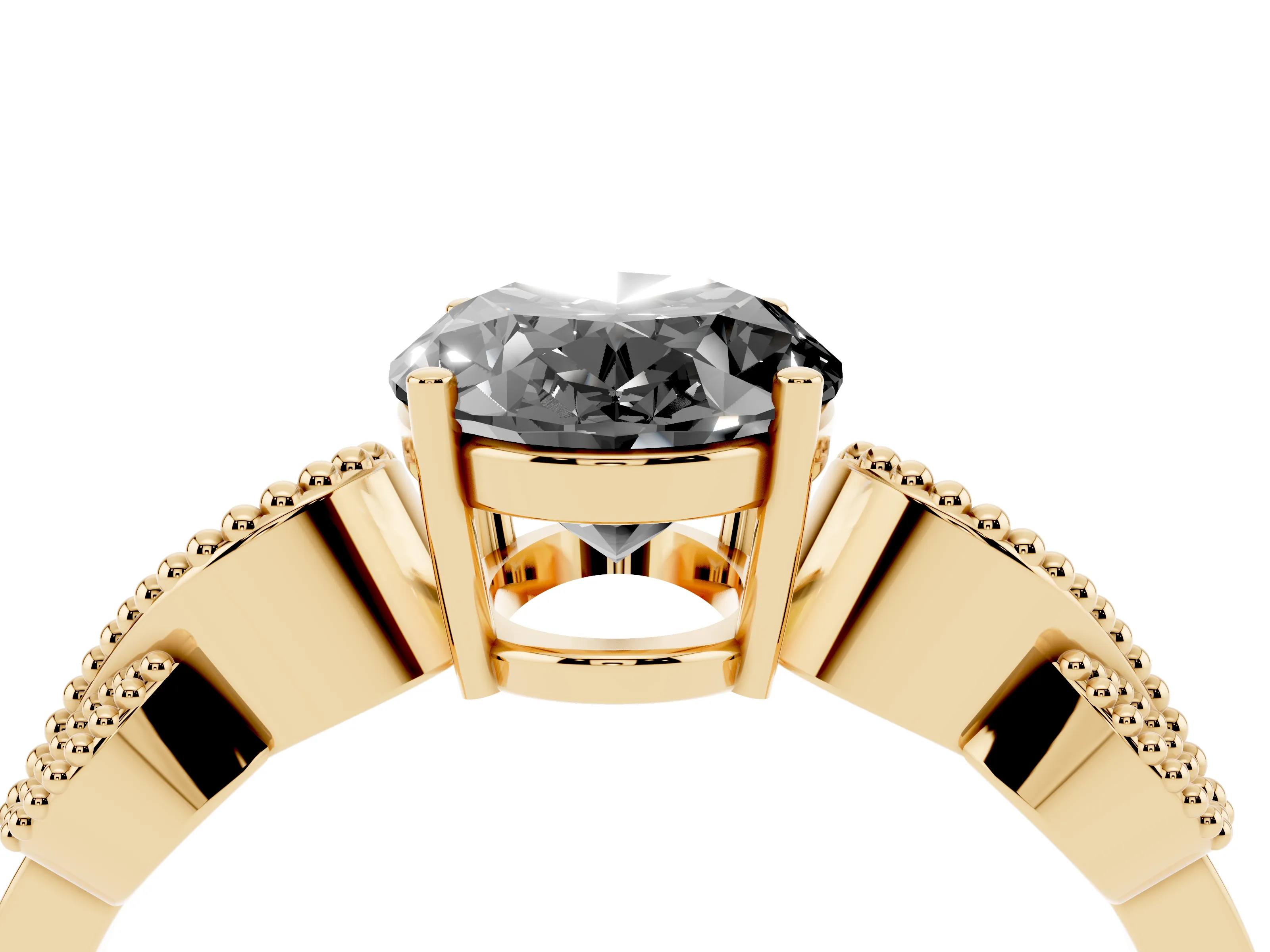 Fancy Black Oval Cut Diamond Milgrain Leaf Band Solitaire Ring Set in Yellow gold with Accent Stones and Prong Setting