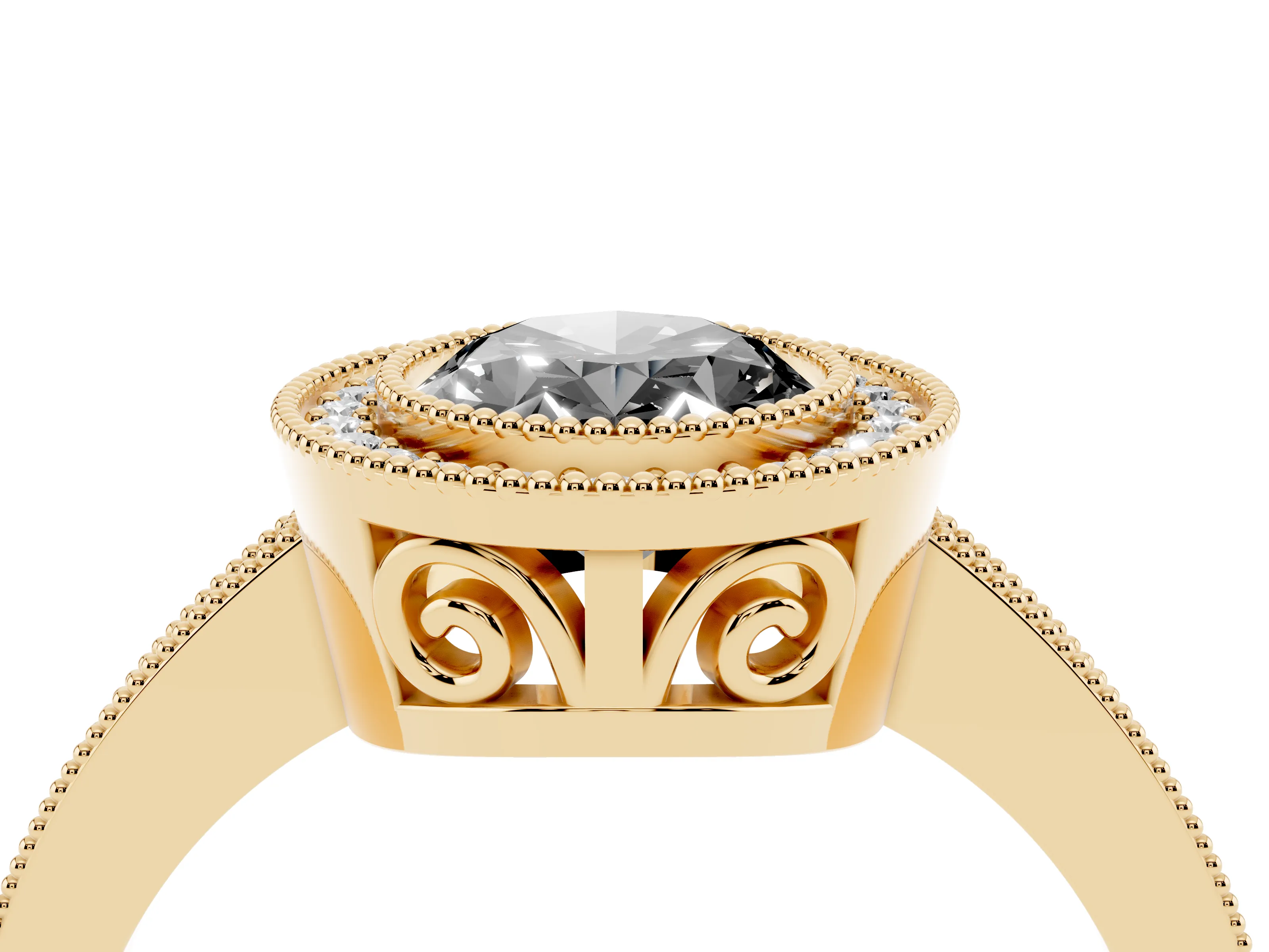 Fancy Black Oval Cut Diamond Round Halo Ring Set in Yellow gold with Pavé Band