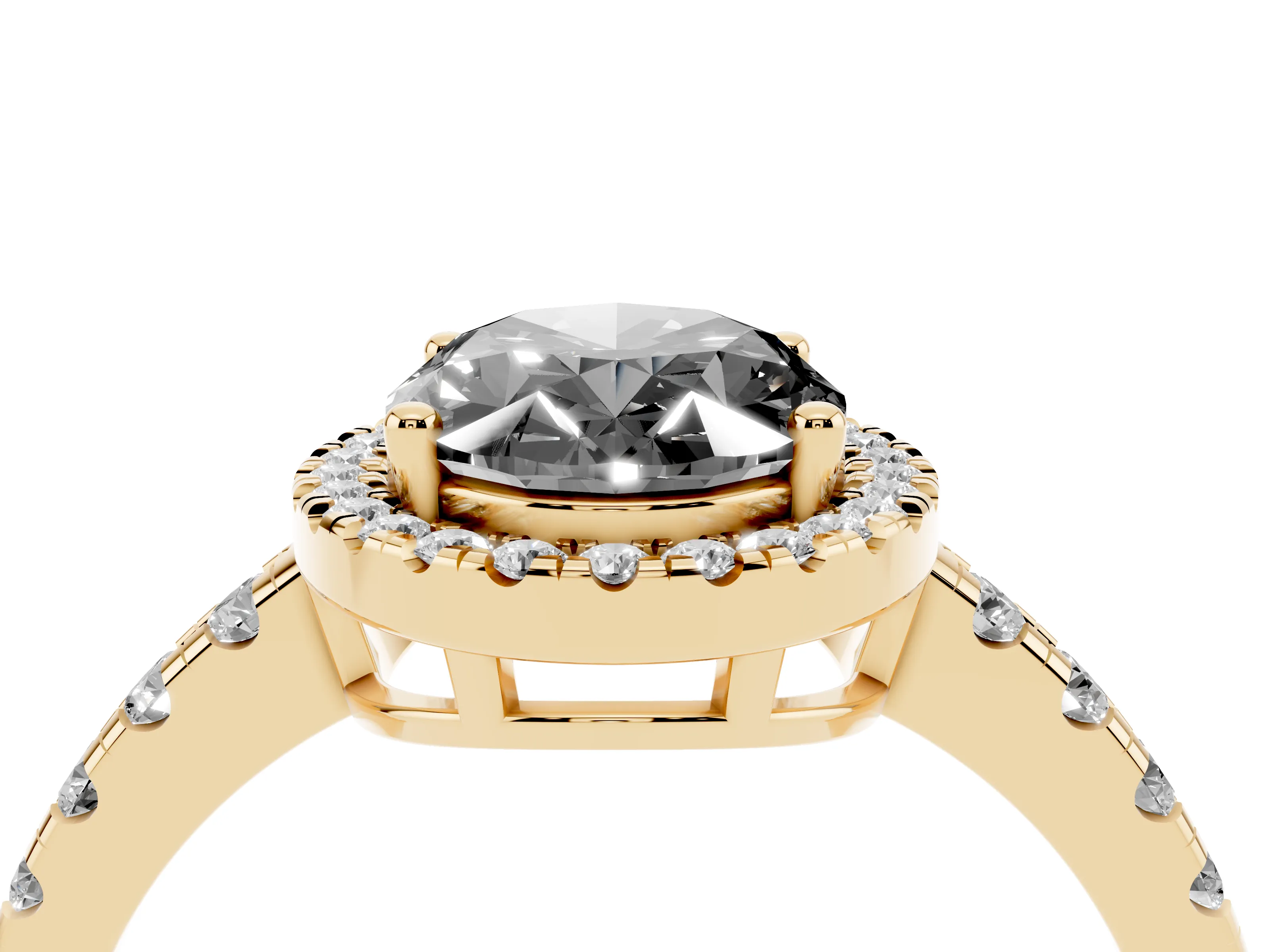 Fancy Black Oval Cut Diamond Halo Ring Set in Yellow gold with Delicate Pavé Band and Prong Setting