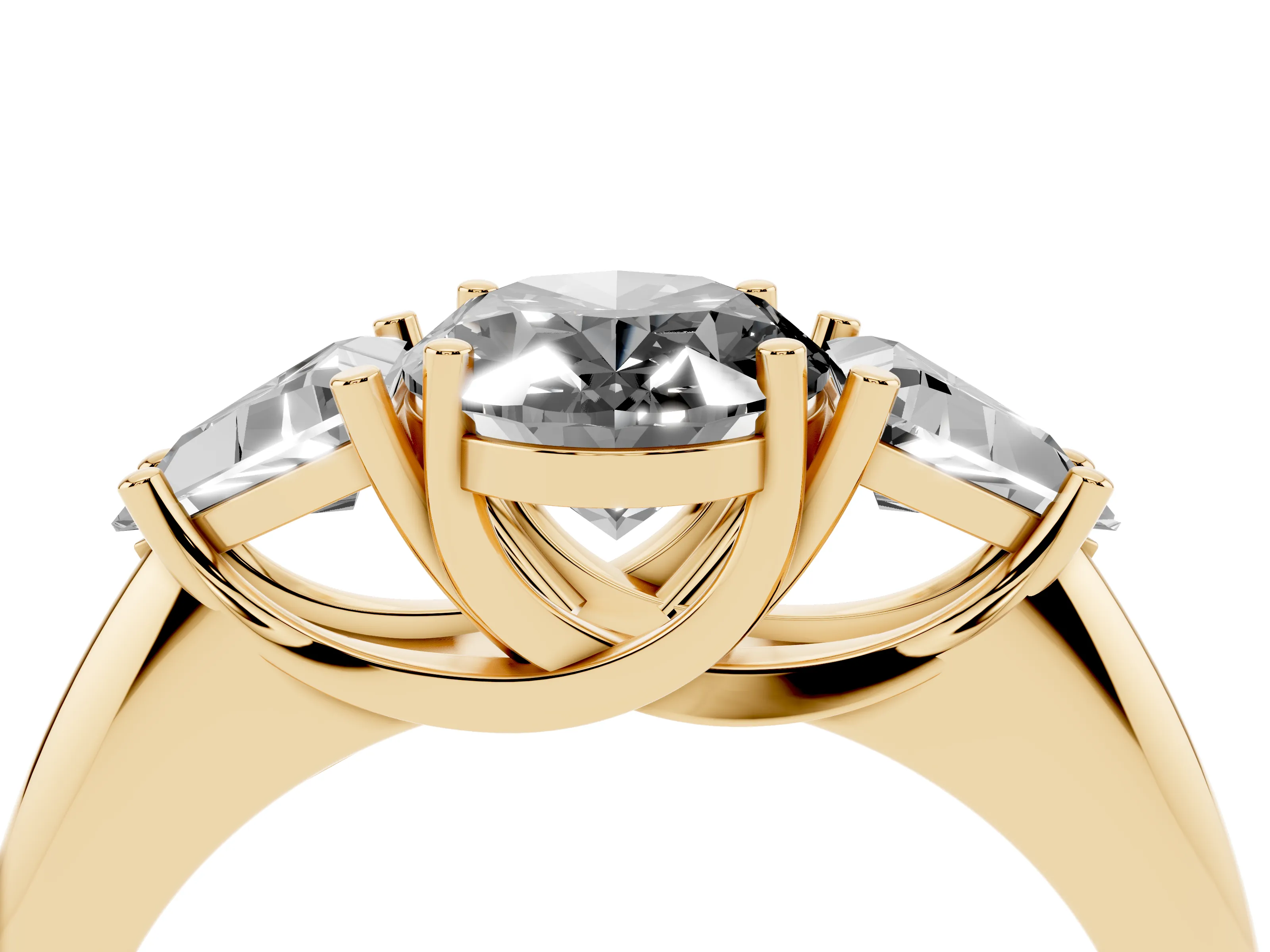 Fancy Black Oval Cut Diamond Three-Stone Engagement Ring Set in Yellow gold with Trillion Side Stones